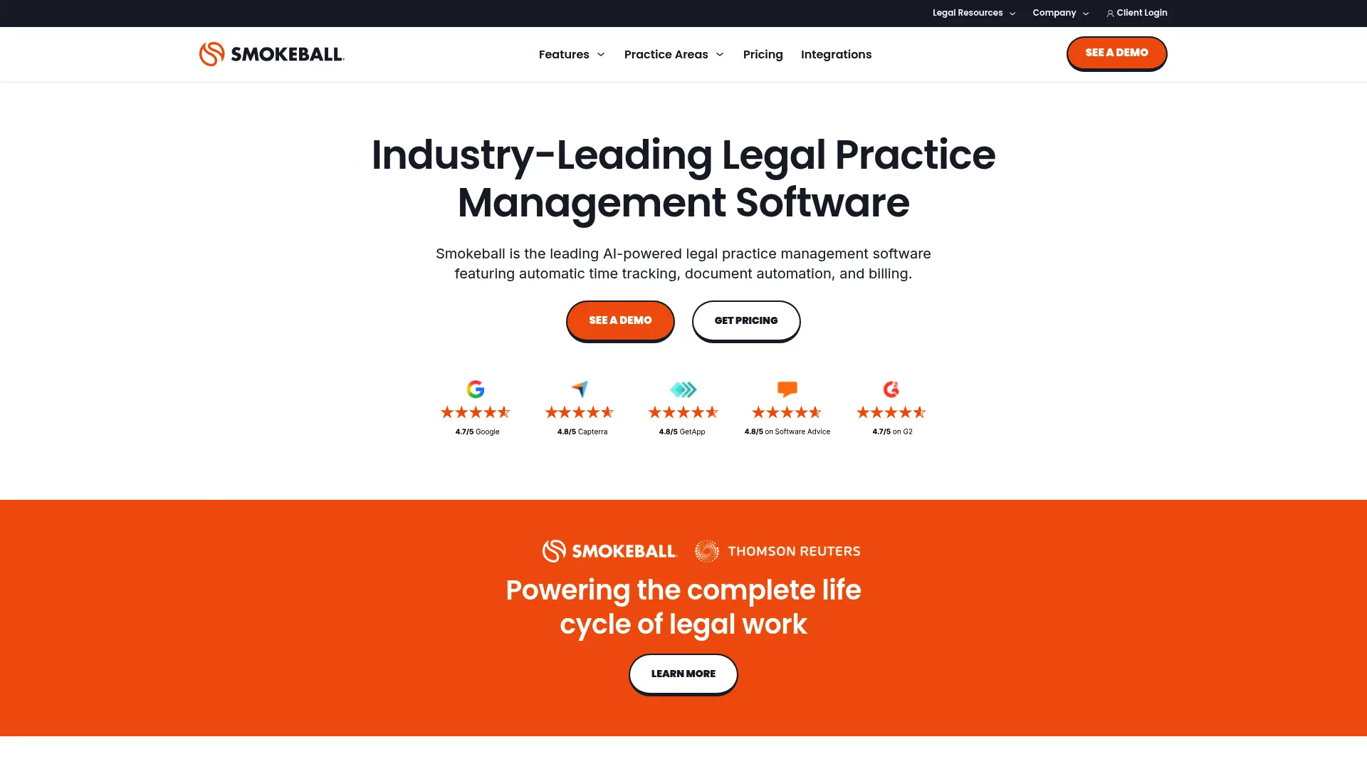 Smokeball automatic time tracking legal software homepage