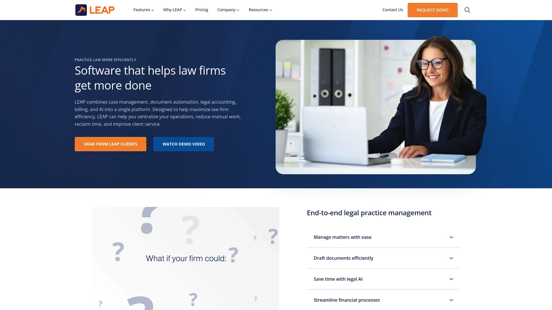 LEAP Legal Software all-in-one platform homepage