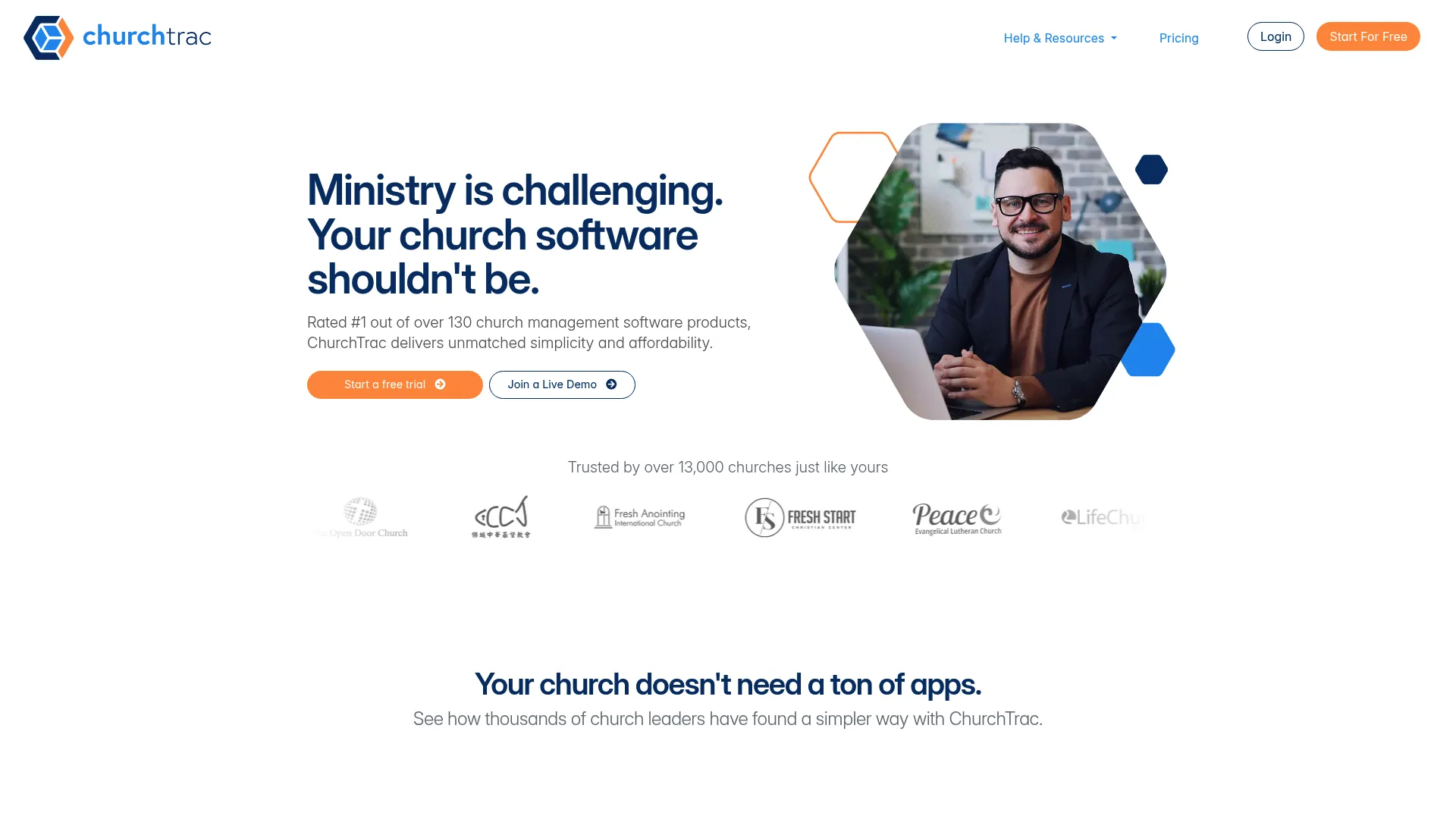ChurchTrac church management software homepage