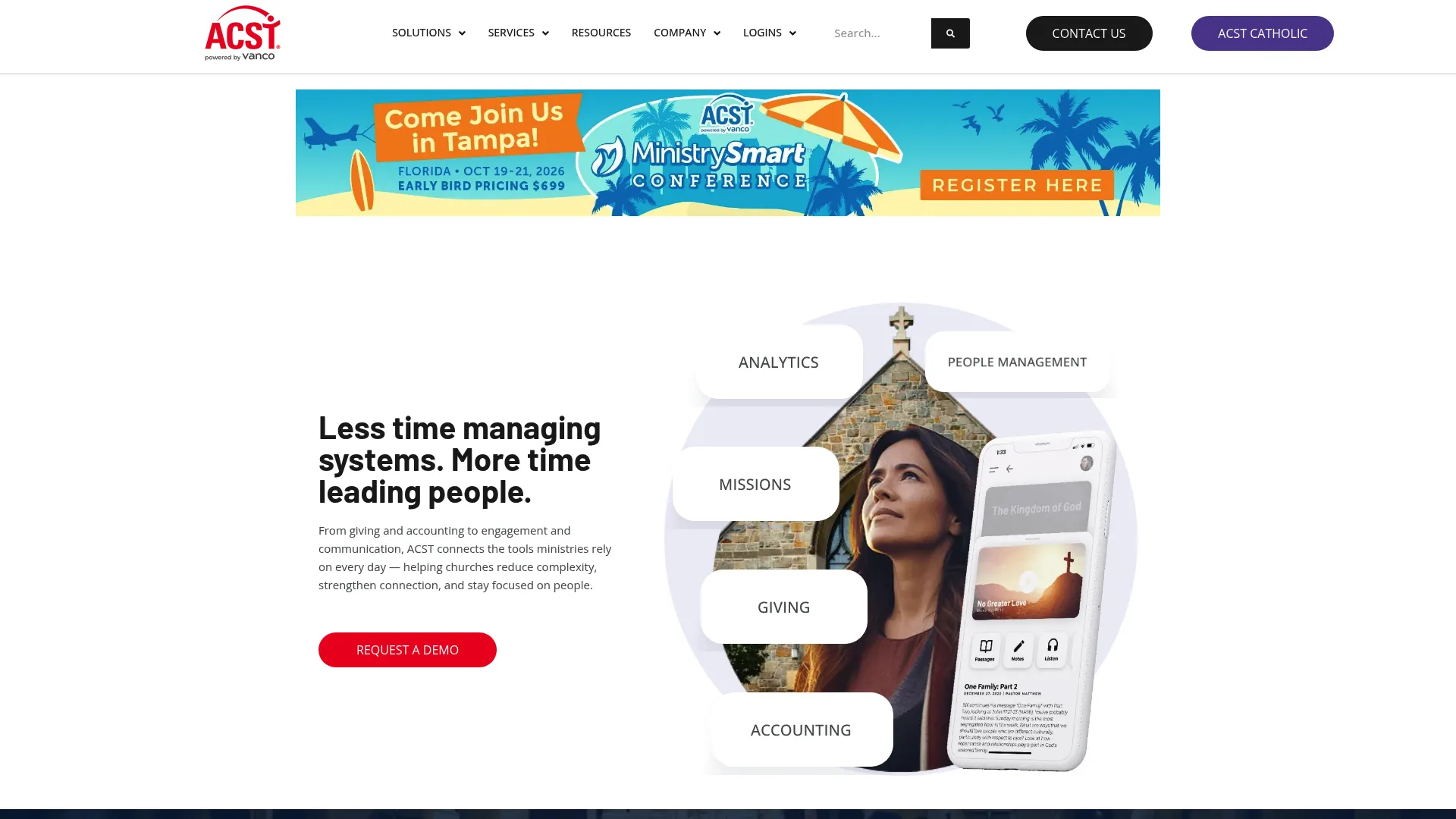ACS Technologies church management software homepage