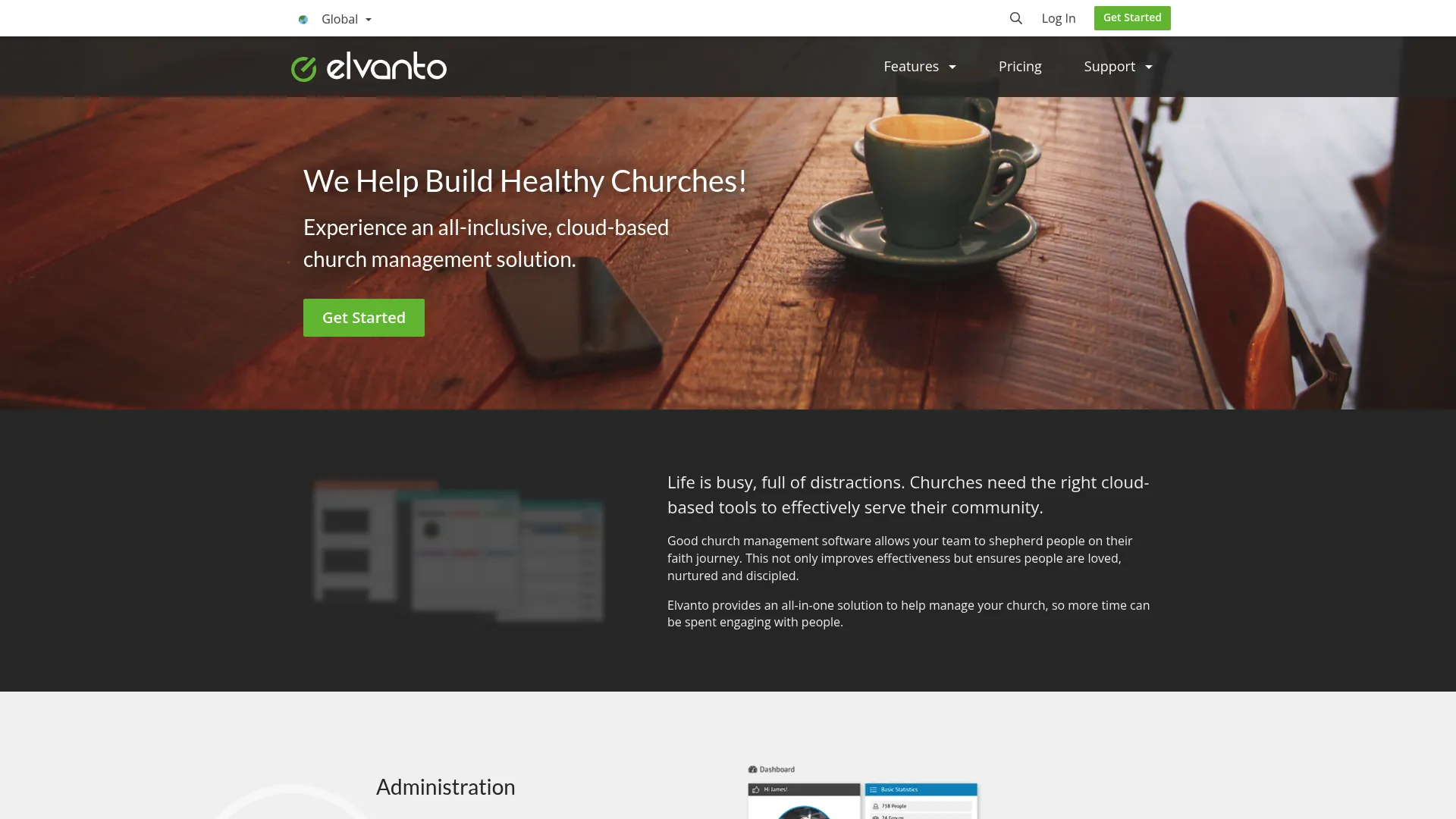 Elvanto church management software homepage