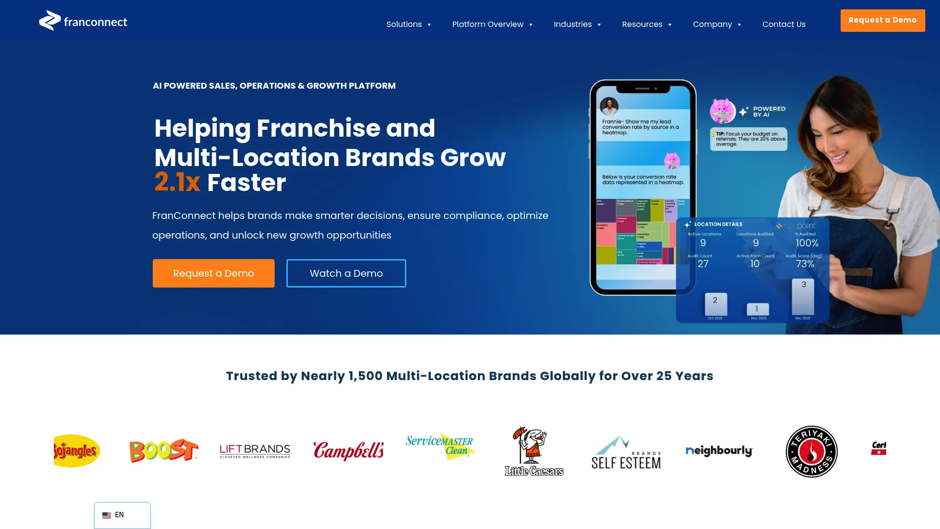 FranConnect franchise management platform homepage