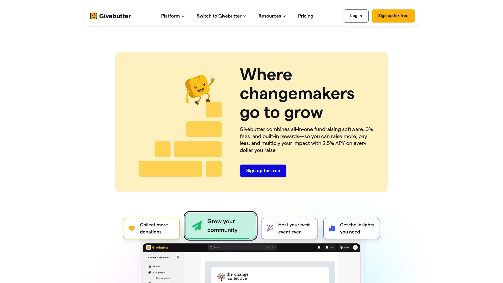 Givebutter all-in-one nonprofit fundraising platform homepage