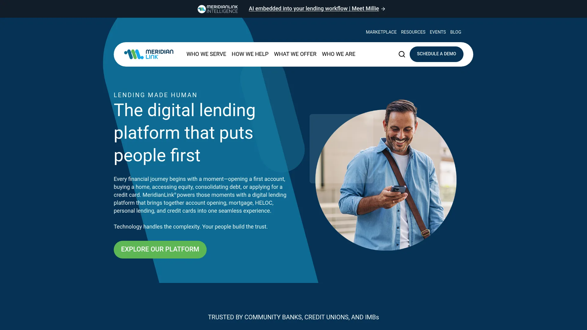 MeridianLink digital lending platform homepage