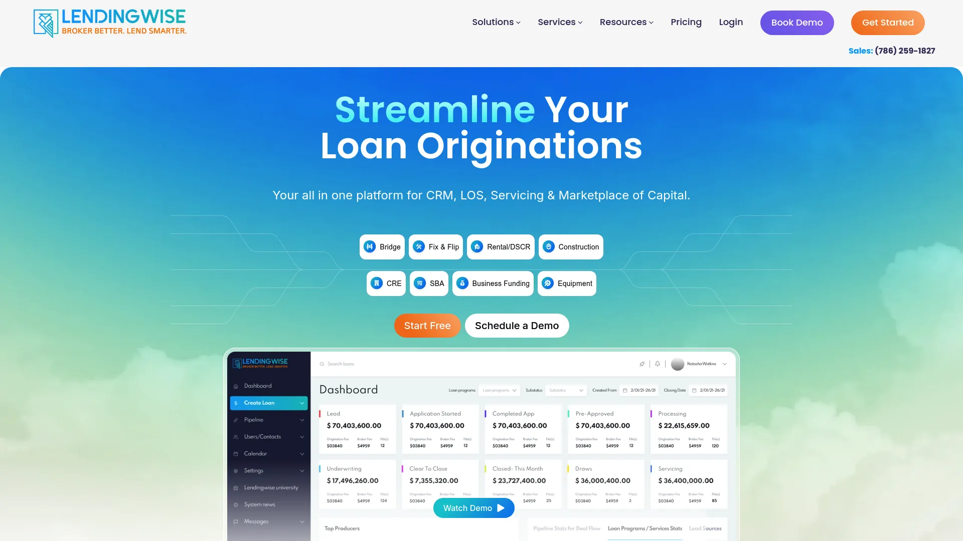 LendingWise all-in-one lending platform homepage