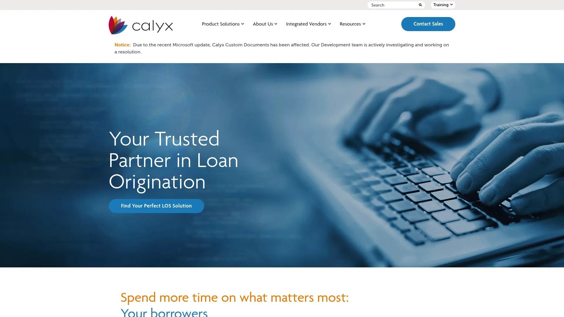 Calyx Point mortgage loan origination software homepage