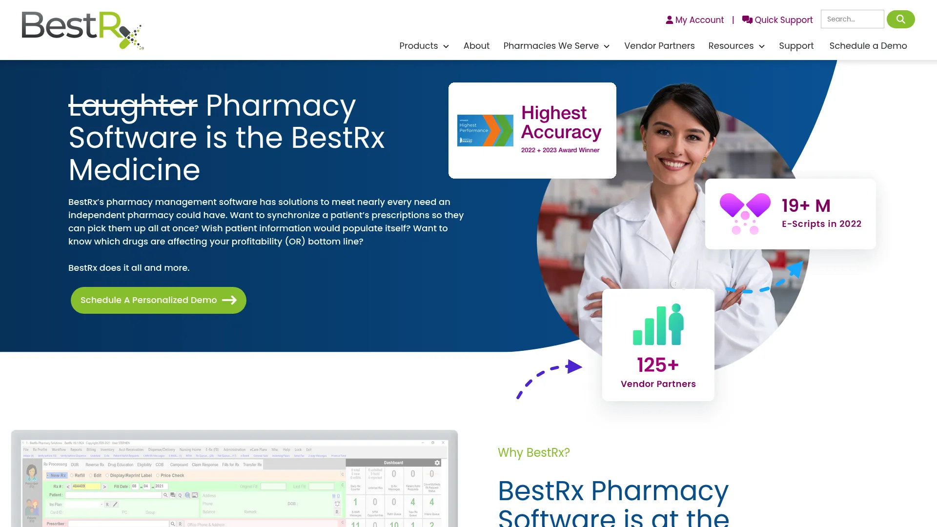 BestRx pharmacy management software homepage