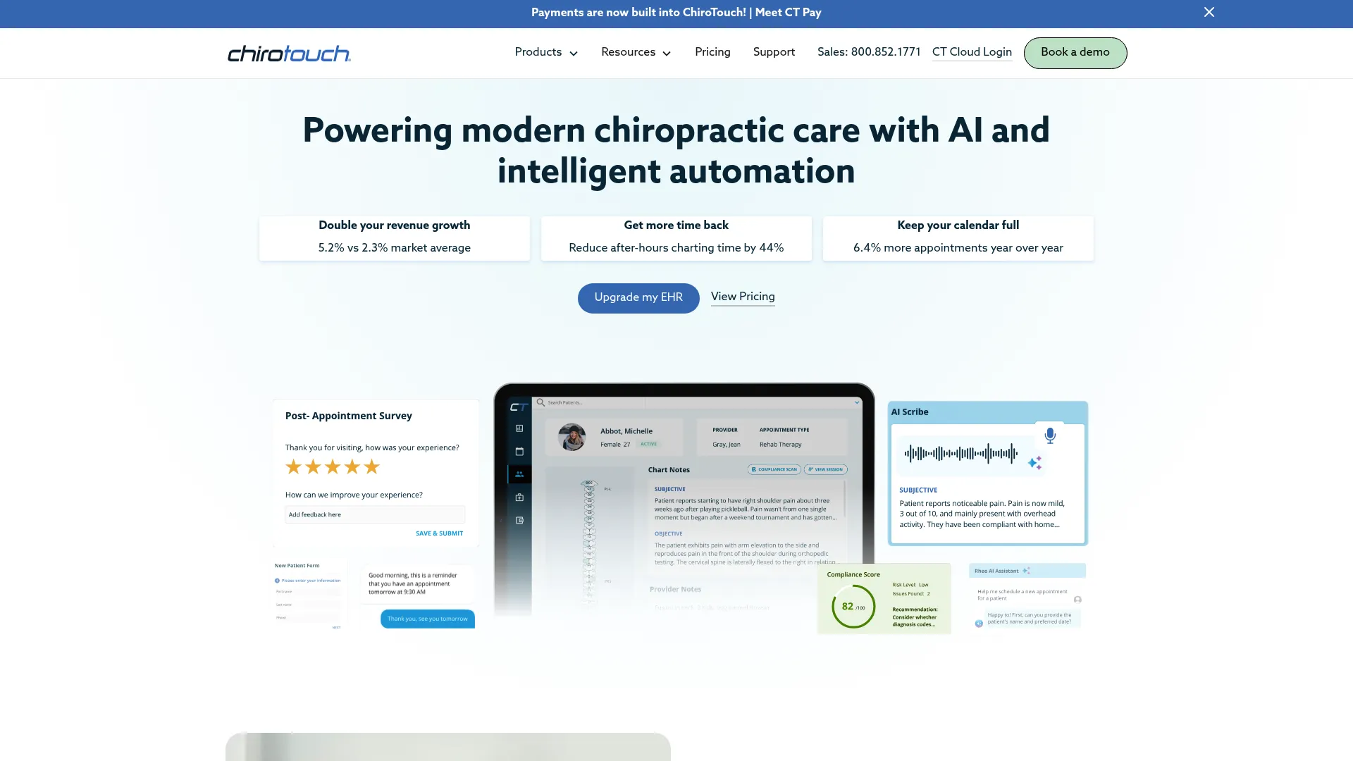 ChiroTouch chiropractic EHR and practice management homepage