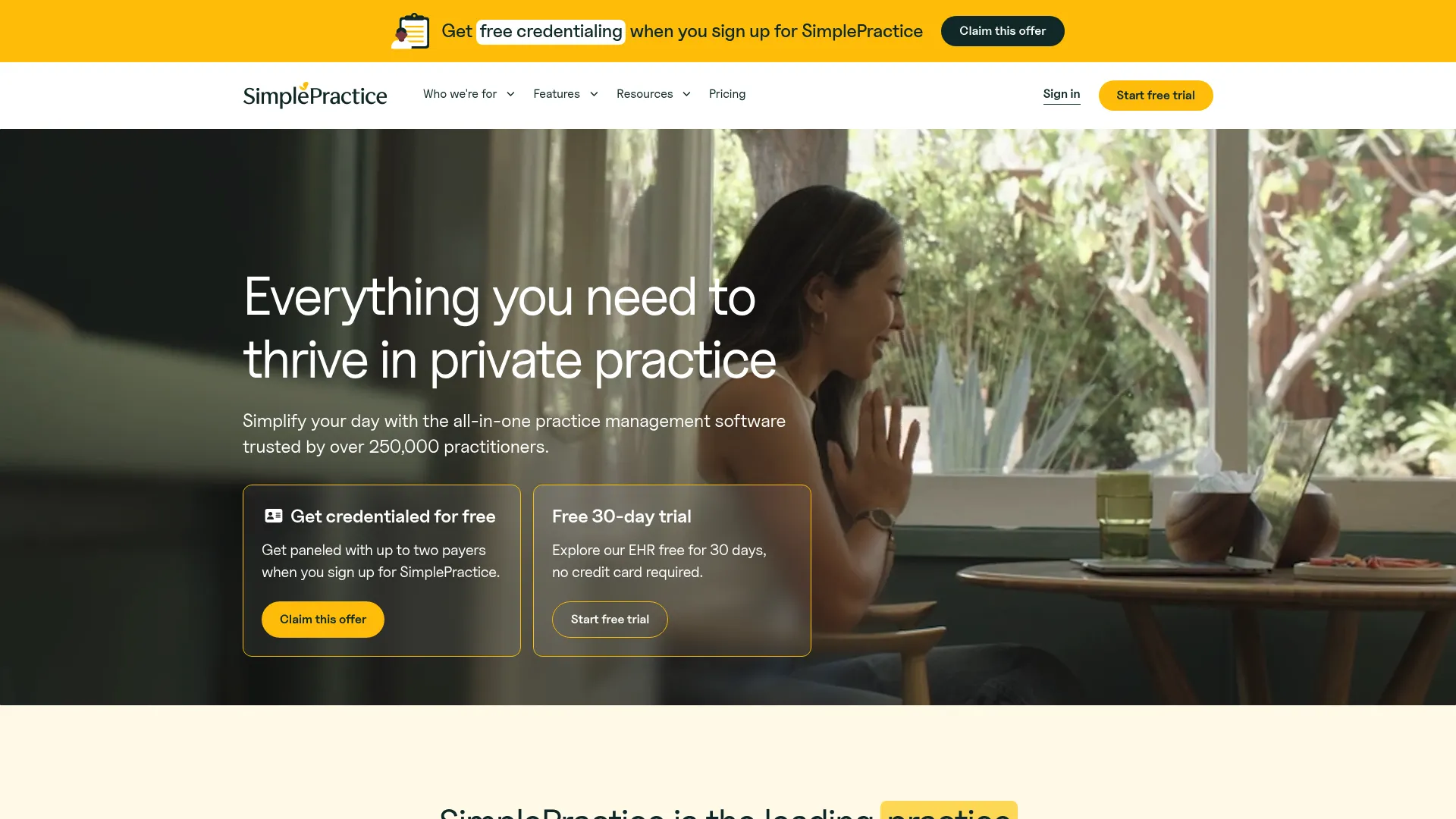 SimplePractice practice management software homepage