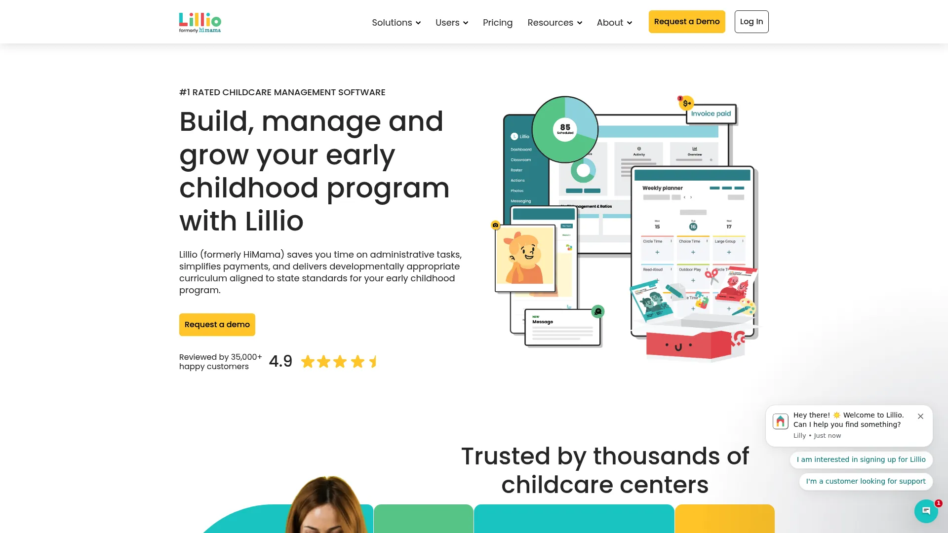 HiMama childcare software homepage