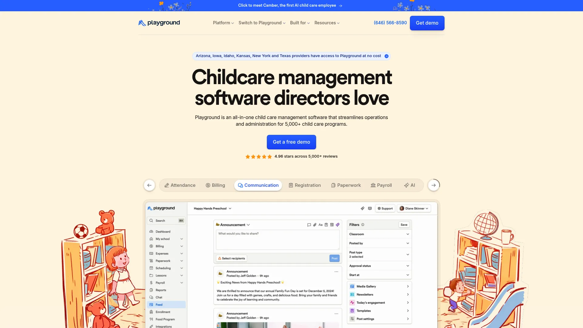 Playground childcare software homepage