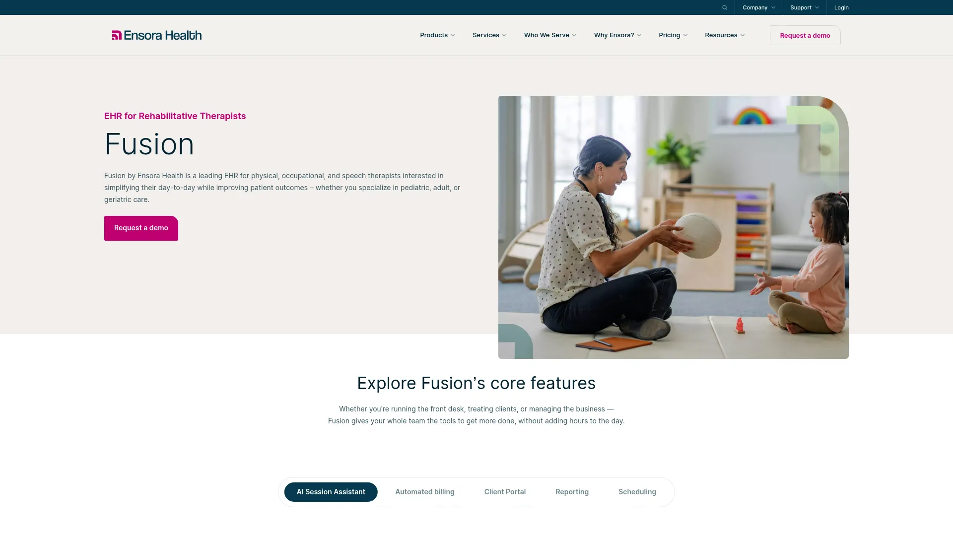 Fusion Web Clinic pediatric therapy software homepage