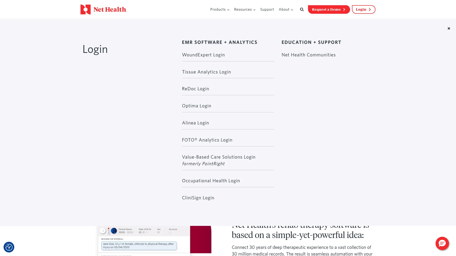 Net Health TherapySource rehab therapy software homepage