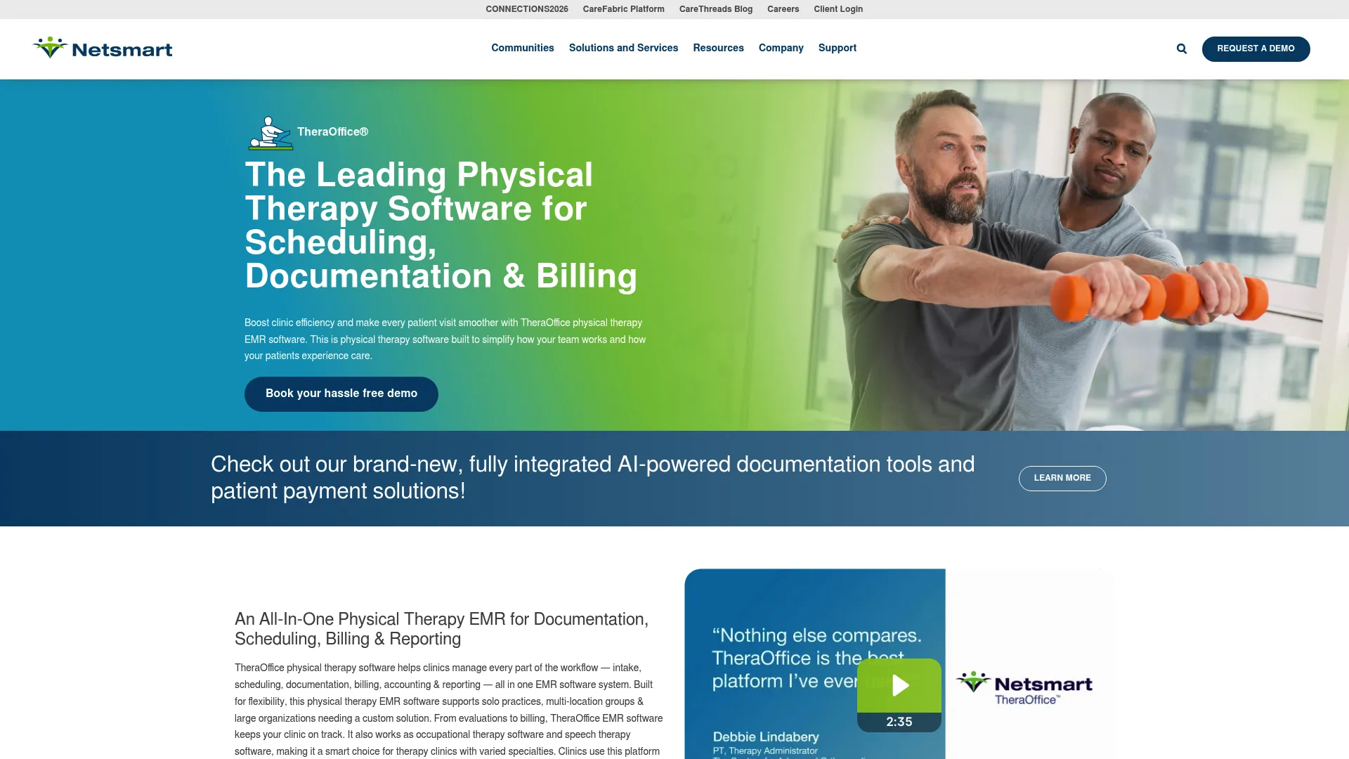 TheraOffice physical therapy EMR homepage