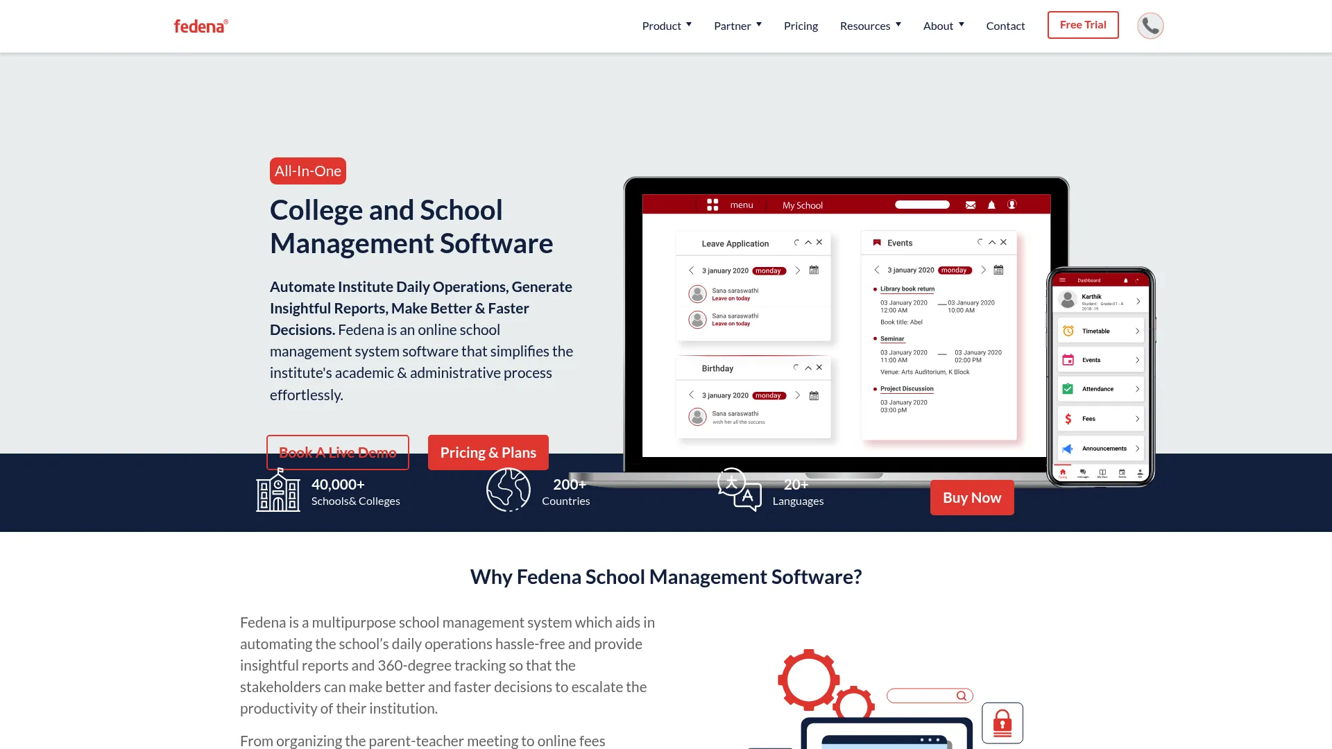 Fedena school ERP homepage