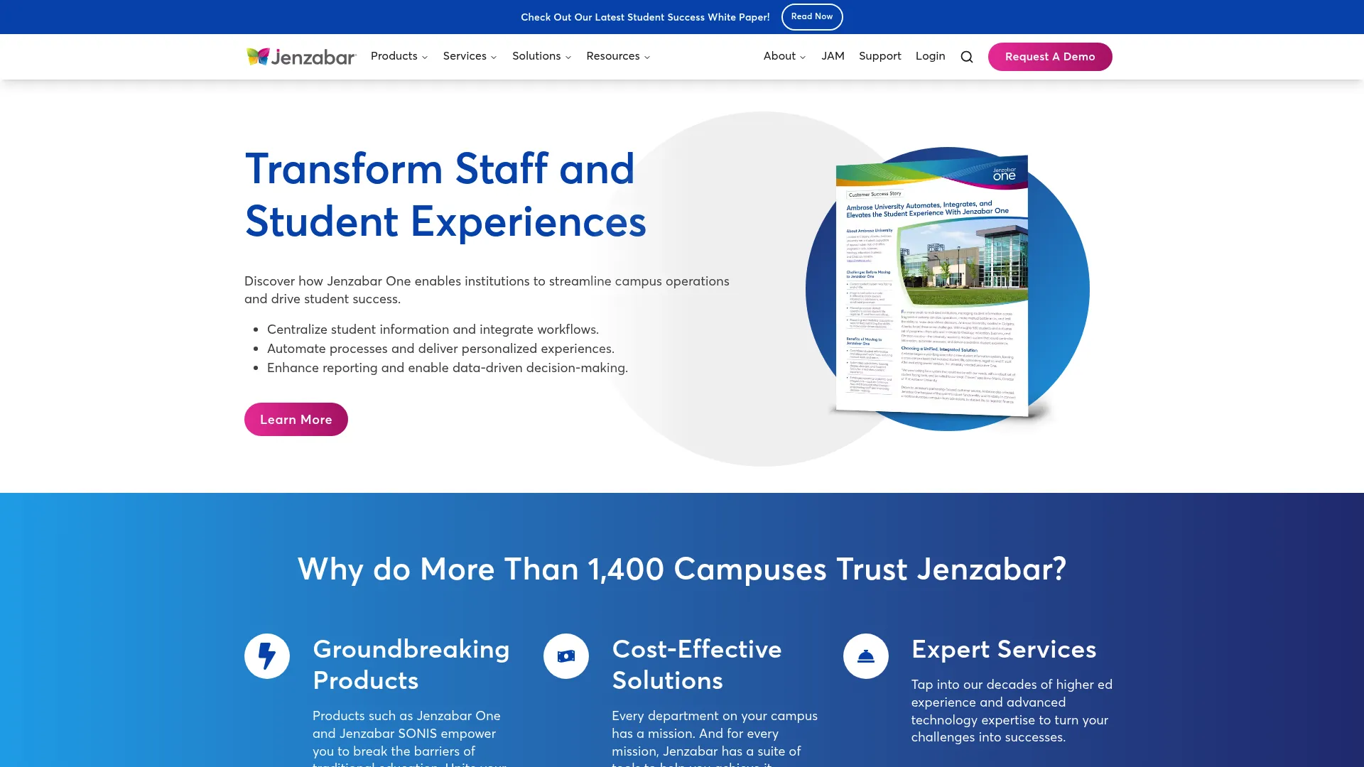 Jenzabar One homepage screenshot
