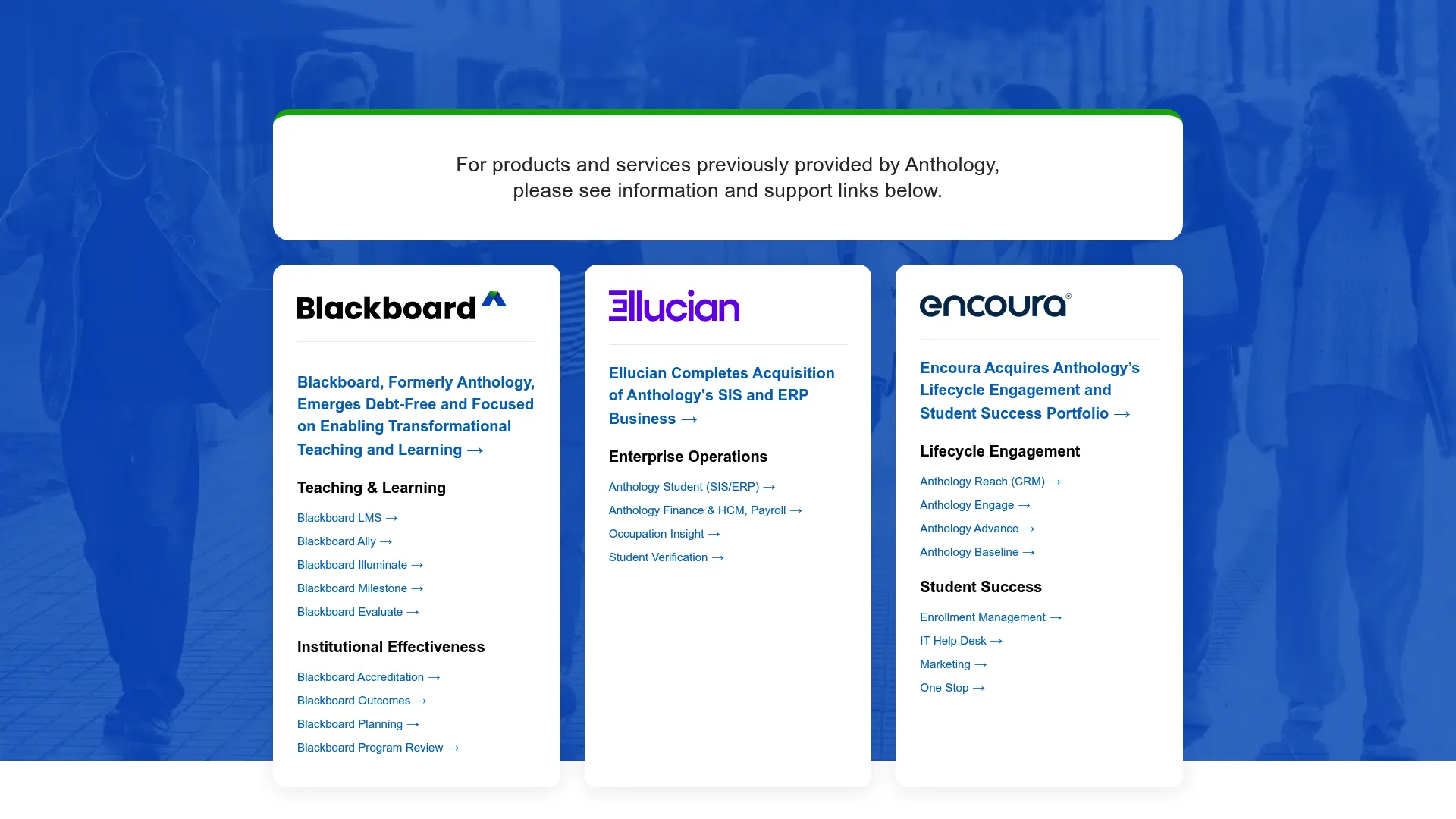 Anthology Student homepage screenshot