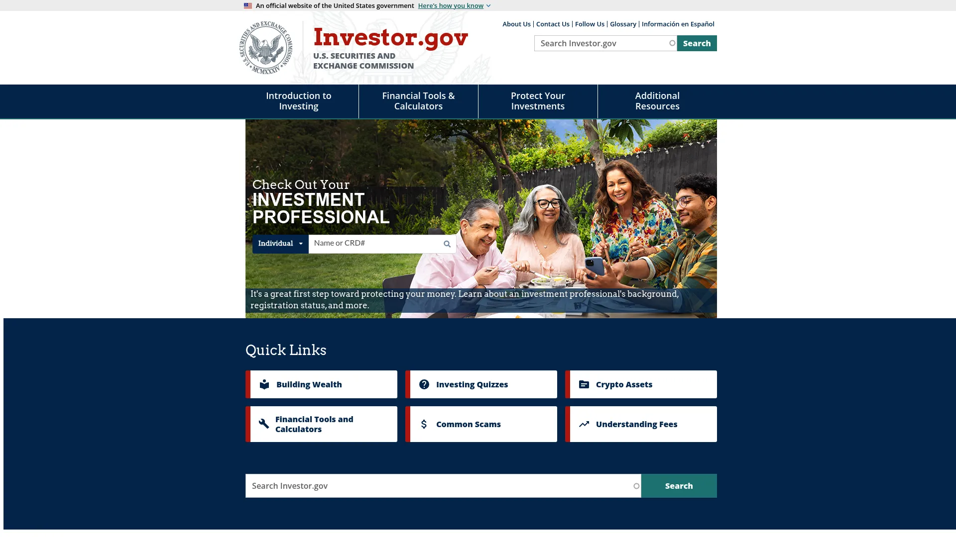Investor.gov homepage