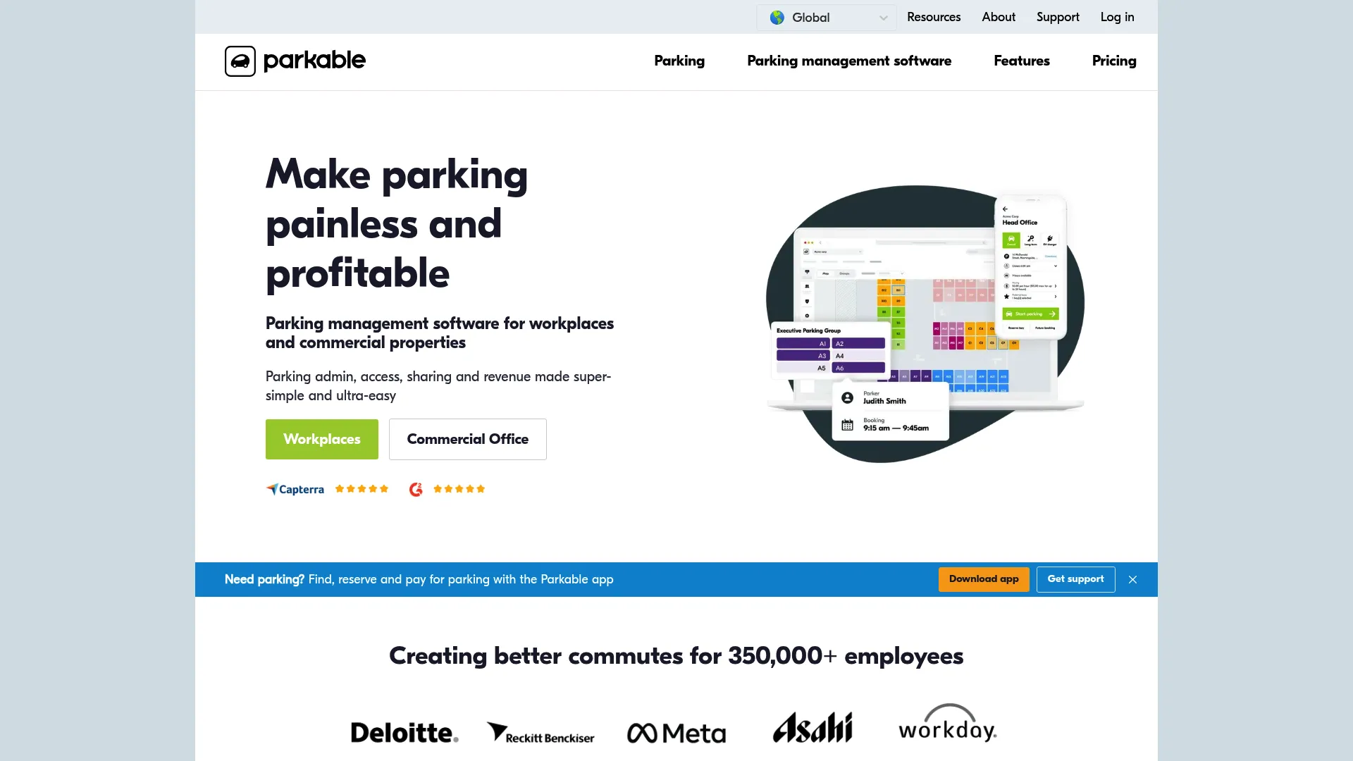 Parkable workplace parking software homepage