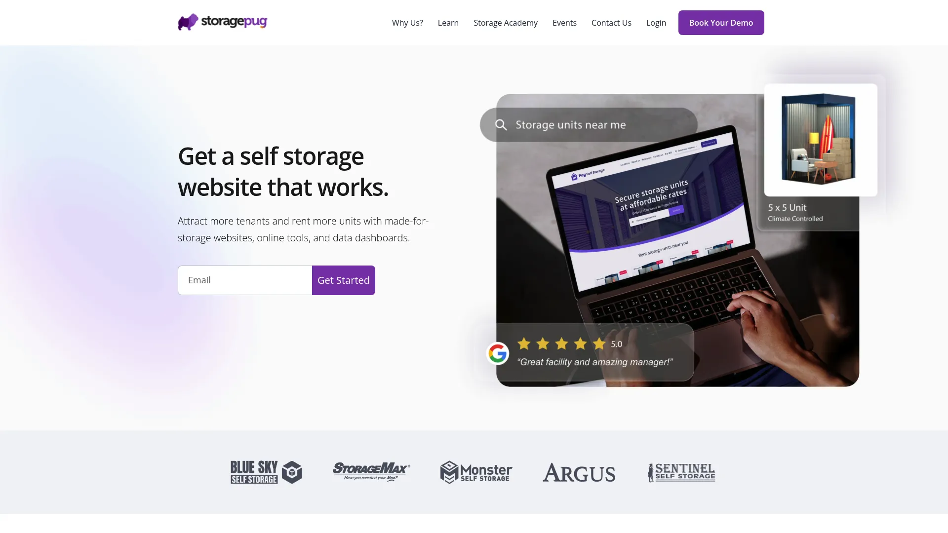 StoragePug self storage website and rentals platform homepage