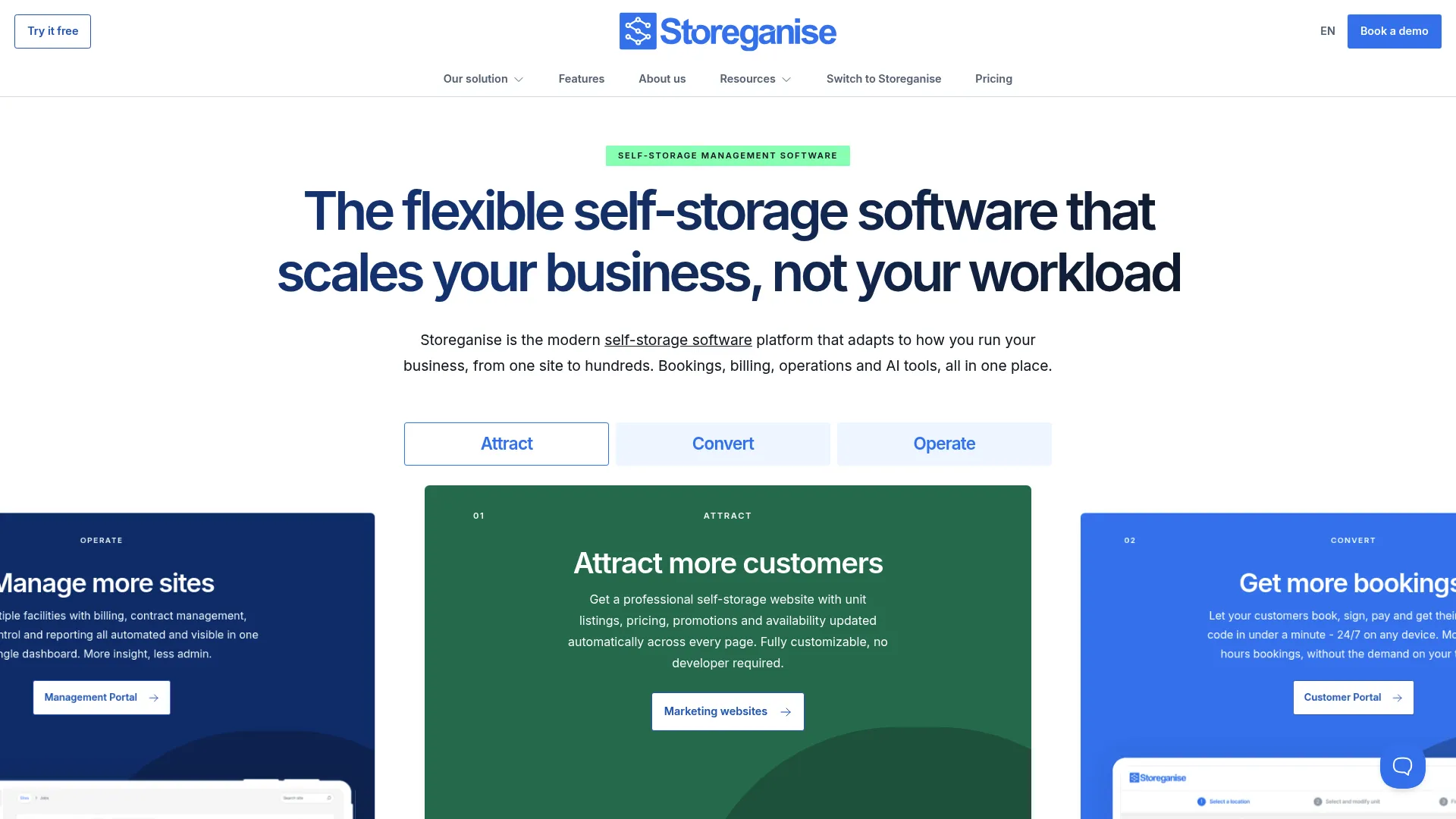 Storeganise self storage management software homepage