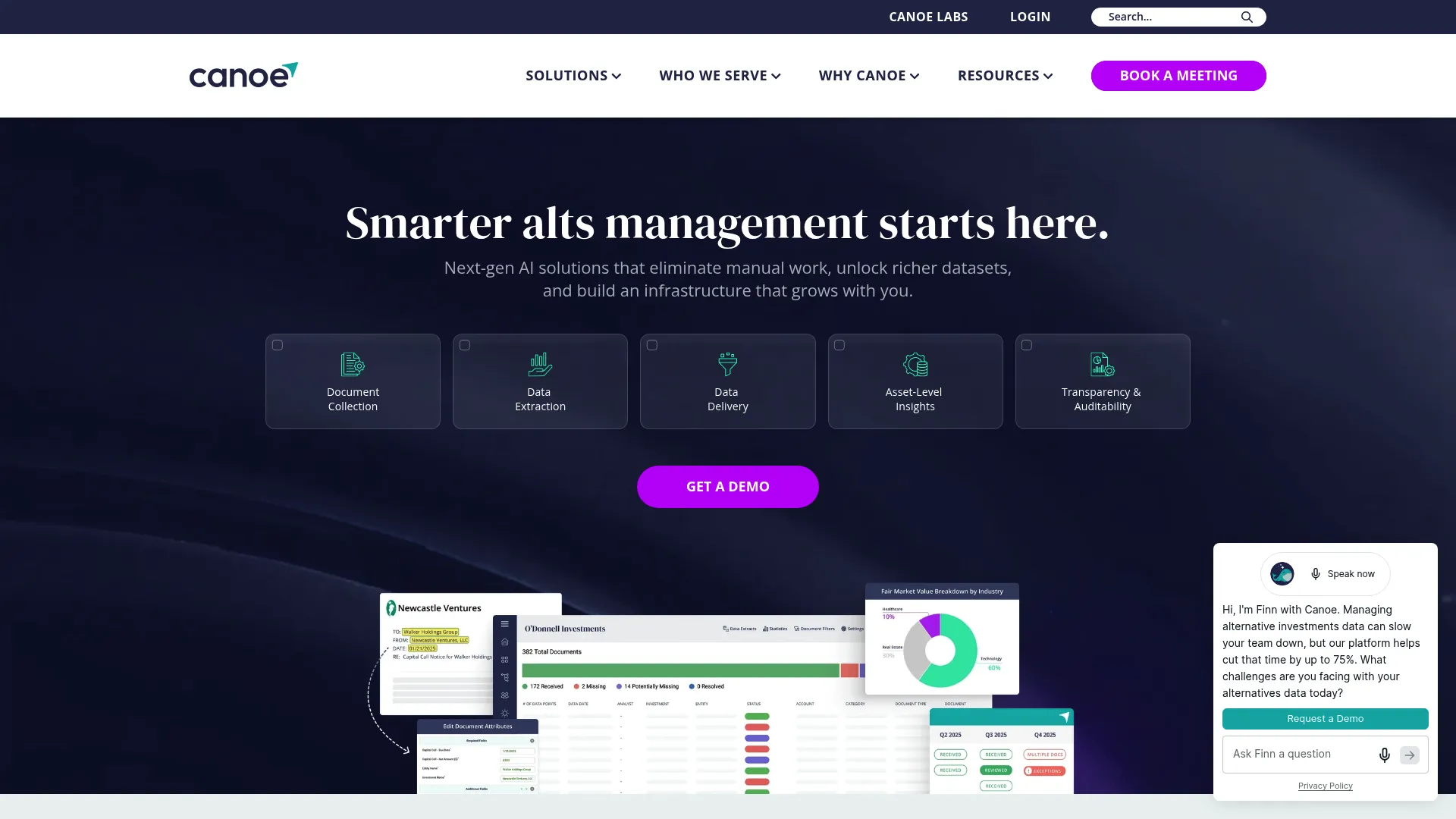 Canoe Intelligence alternative investment data automation platform