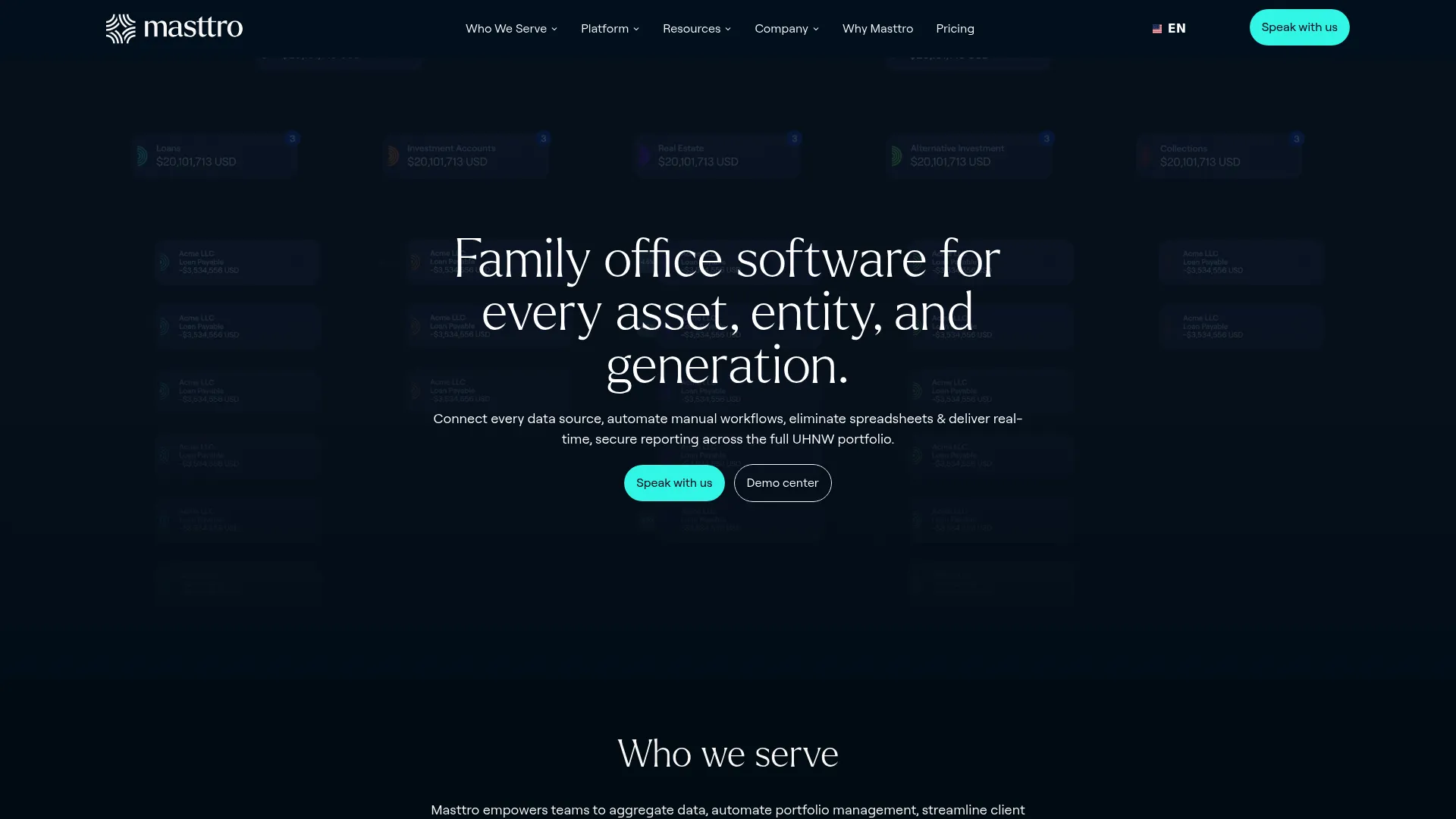 Masttro wealth management platform interface