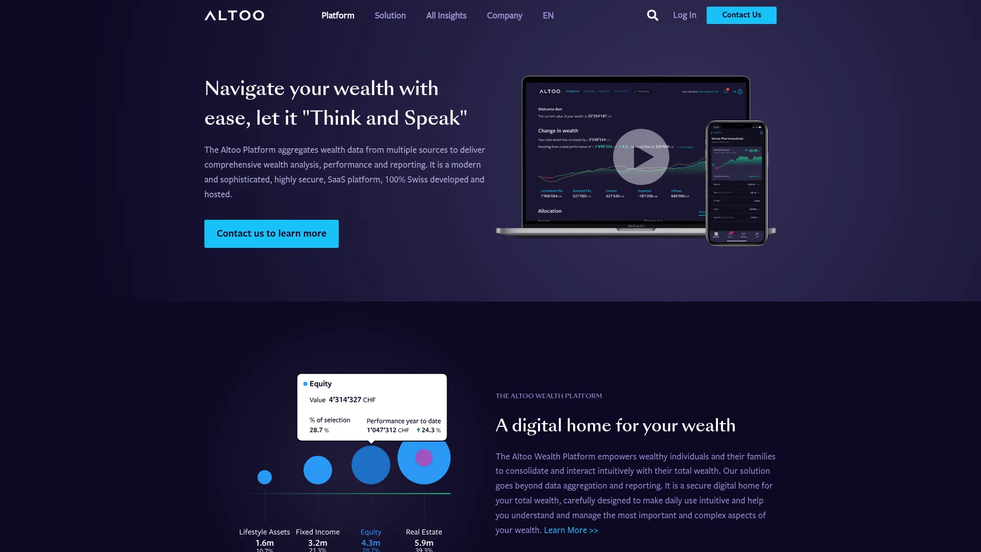 Altoo Swiss wealth management platform dashboard
