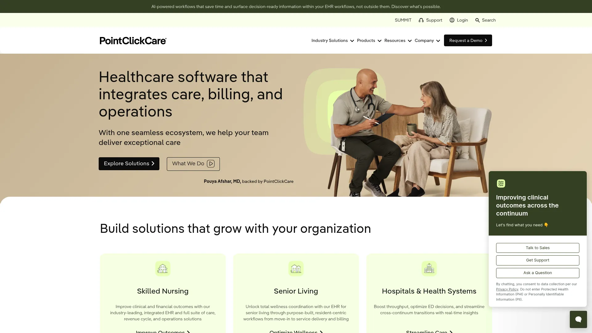 PointClickCare senior care platform homepage