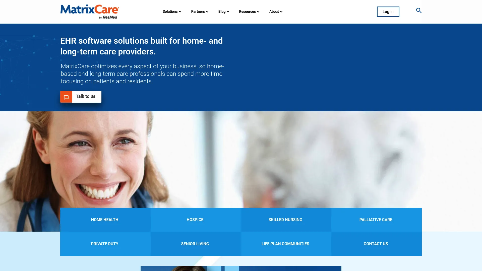 MatrixCare EHR platform homepage