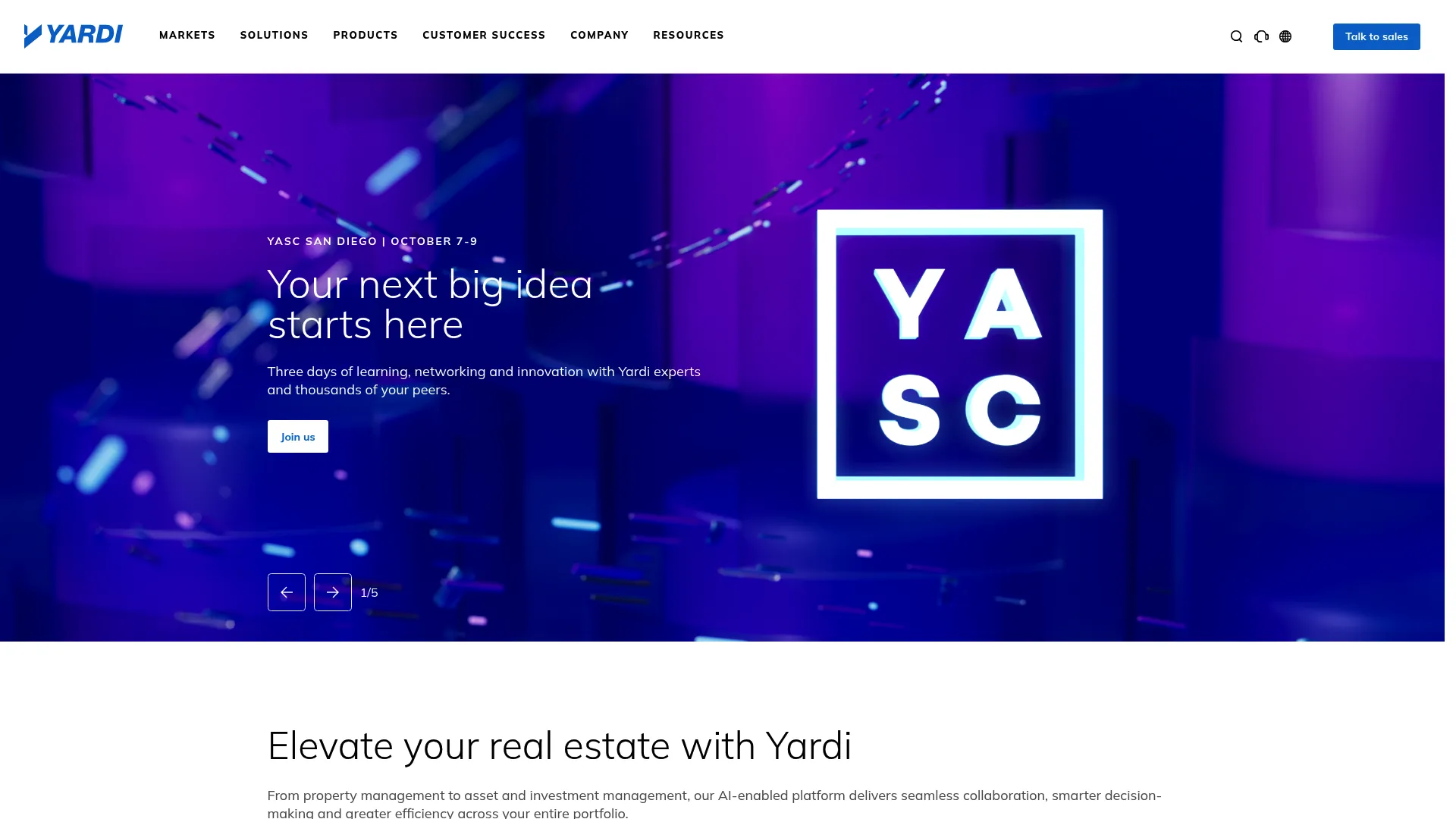 Yardi Voyager property management platform homepage