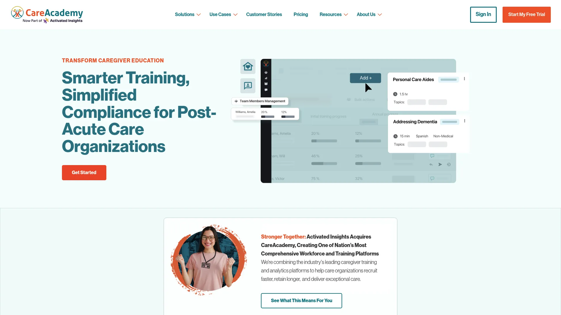 CareAcademy caregiver training platform homepage