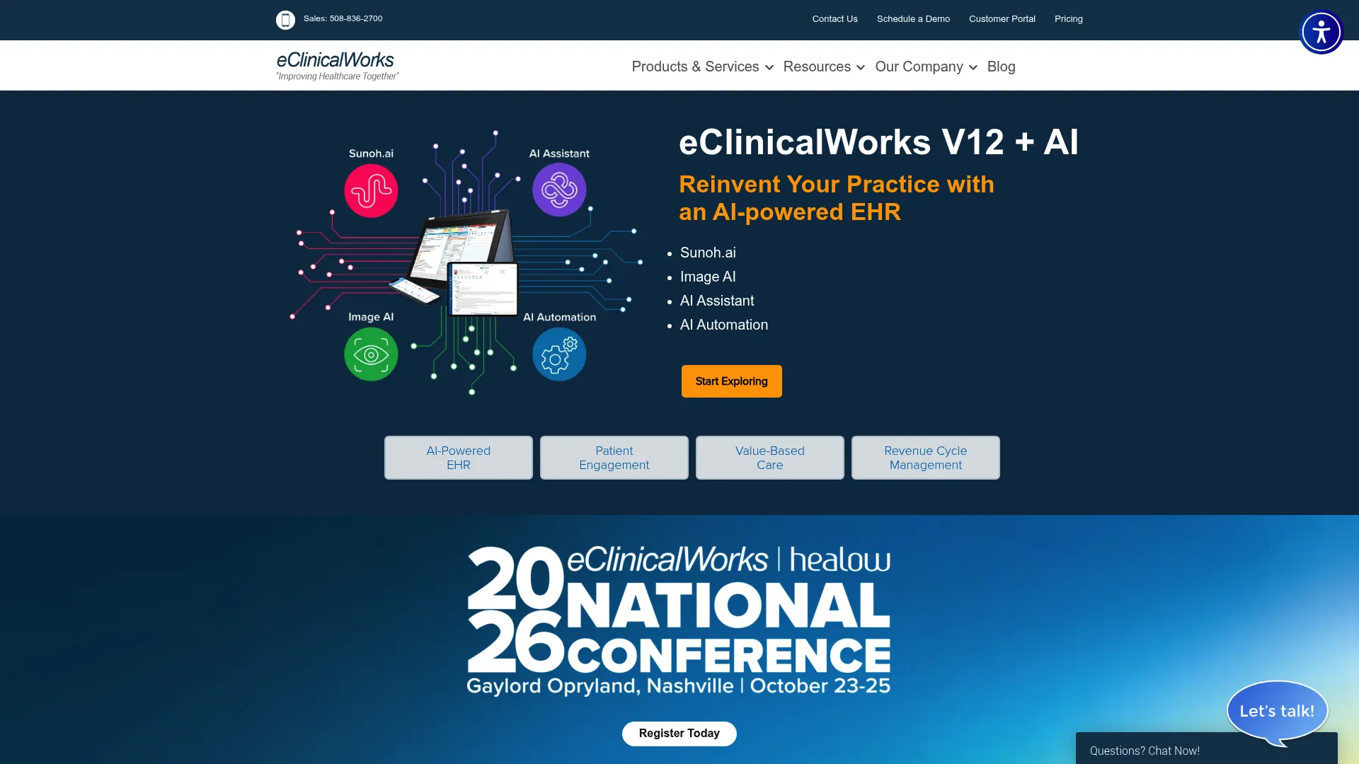 eClinicalWorks cloud EHR homepage