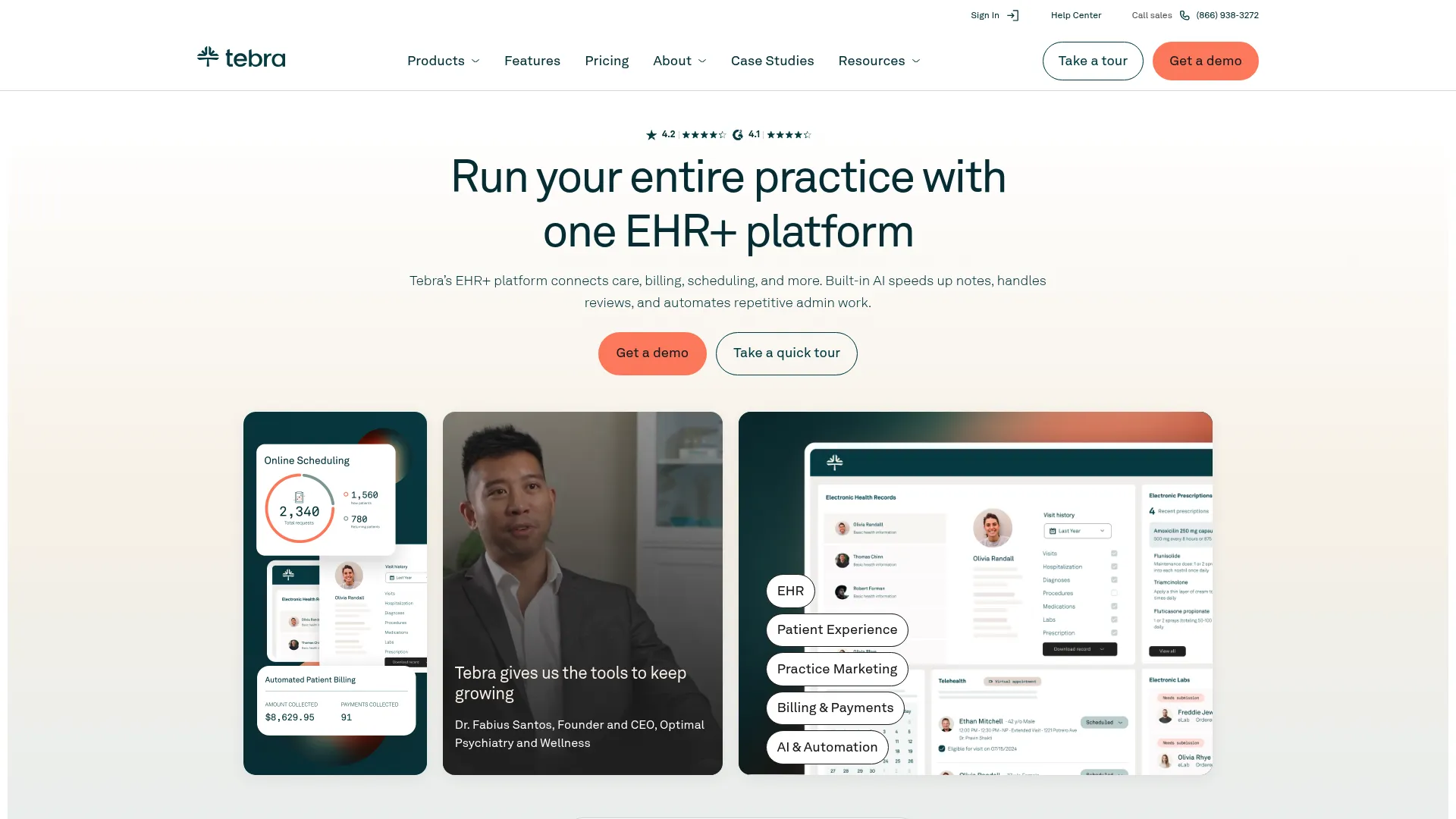 Tebra all-in-one healthcare platform homepage