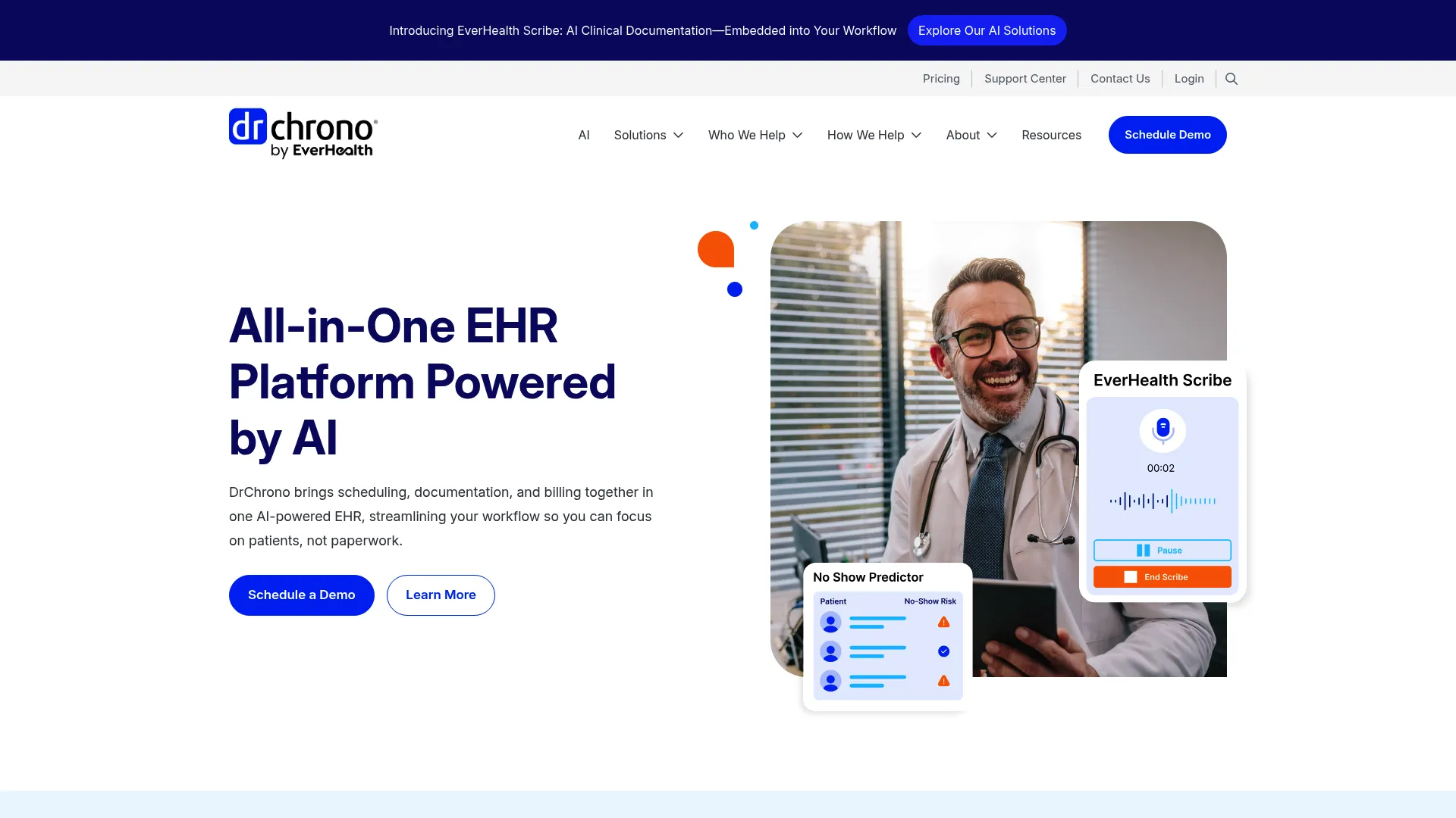 DrChrono mobile-first EHR homepage