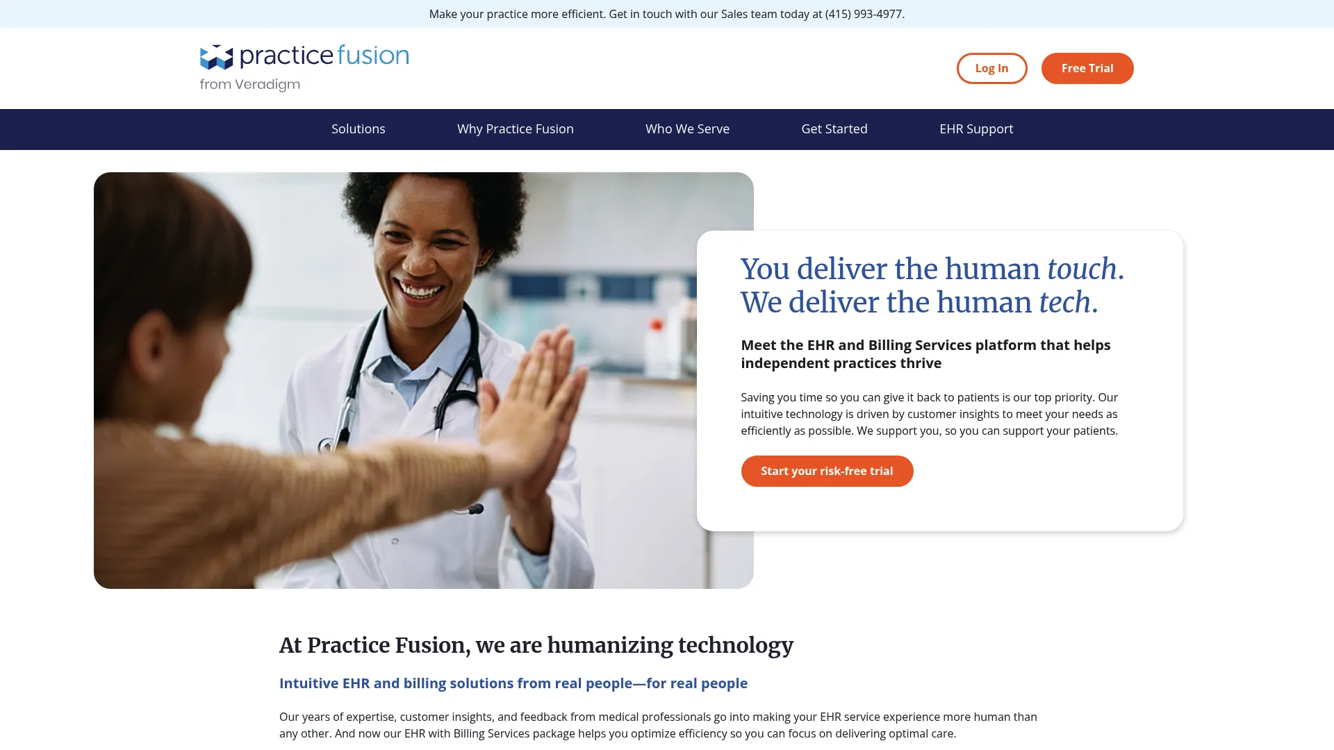 Practice Fusion cloud EHR homepage