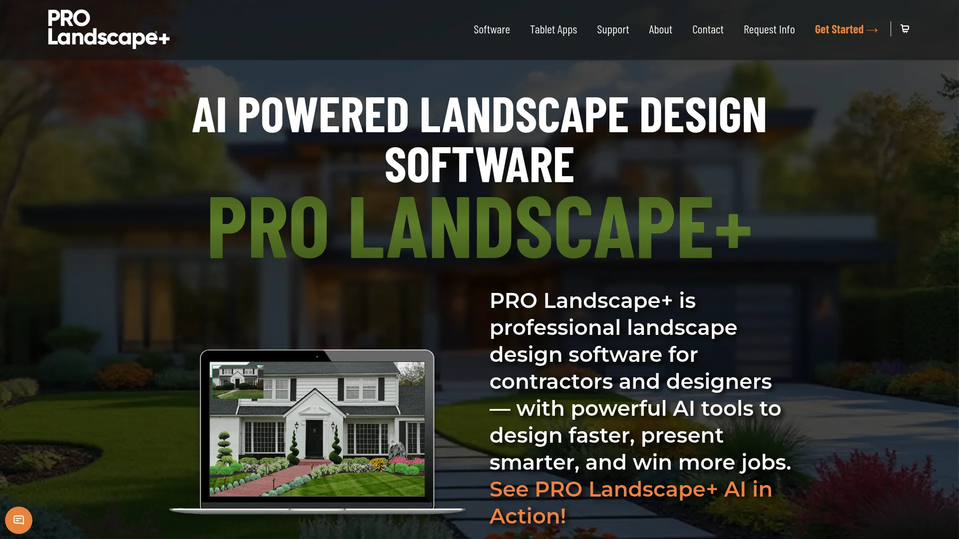 PRO Landscape+ homepage showing landscape design software for professionals