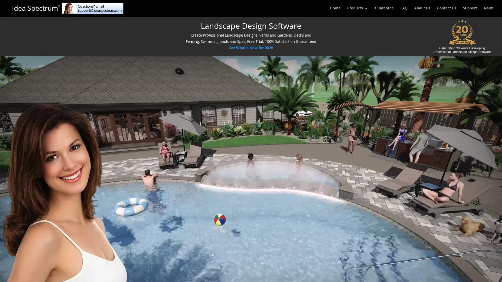 Realtime Landscaping Architect homepage showing professional 2D and 3D landscape design software