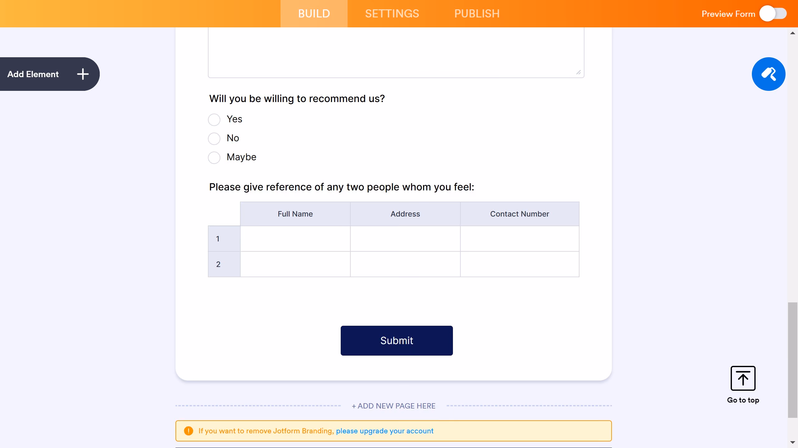 How to set different input types in an input table on Jotform