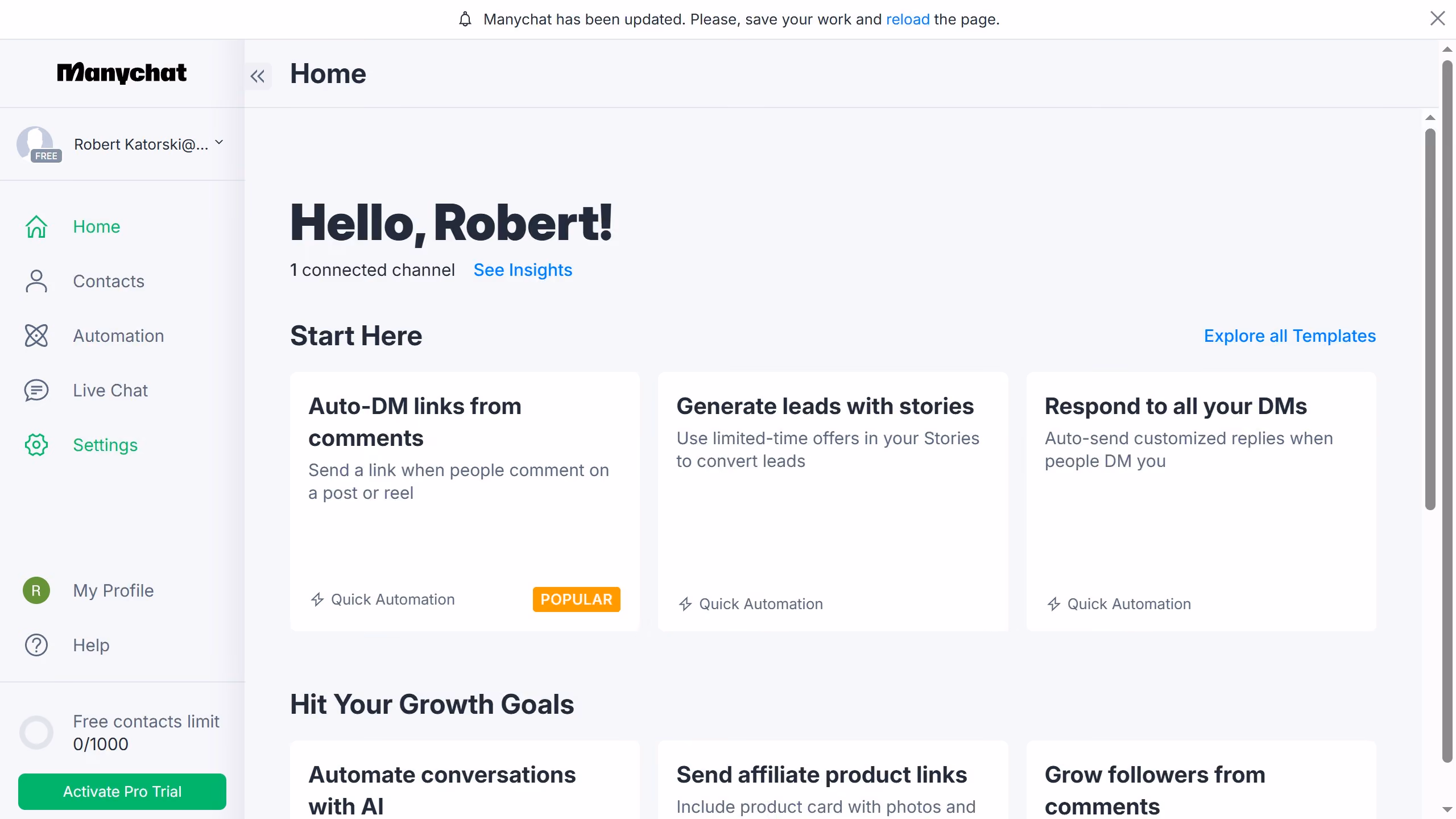 How to connect kit account in Manychat