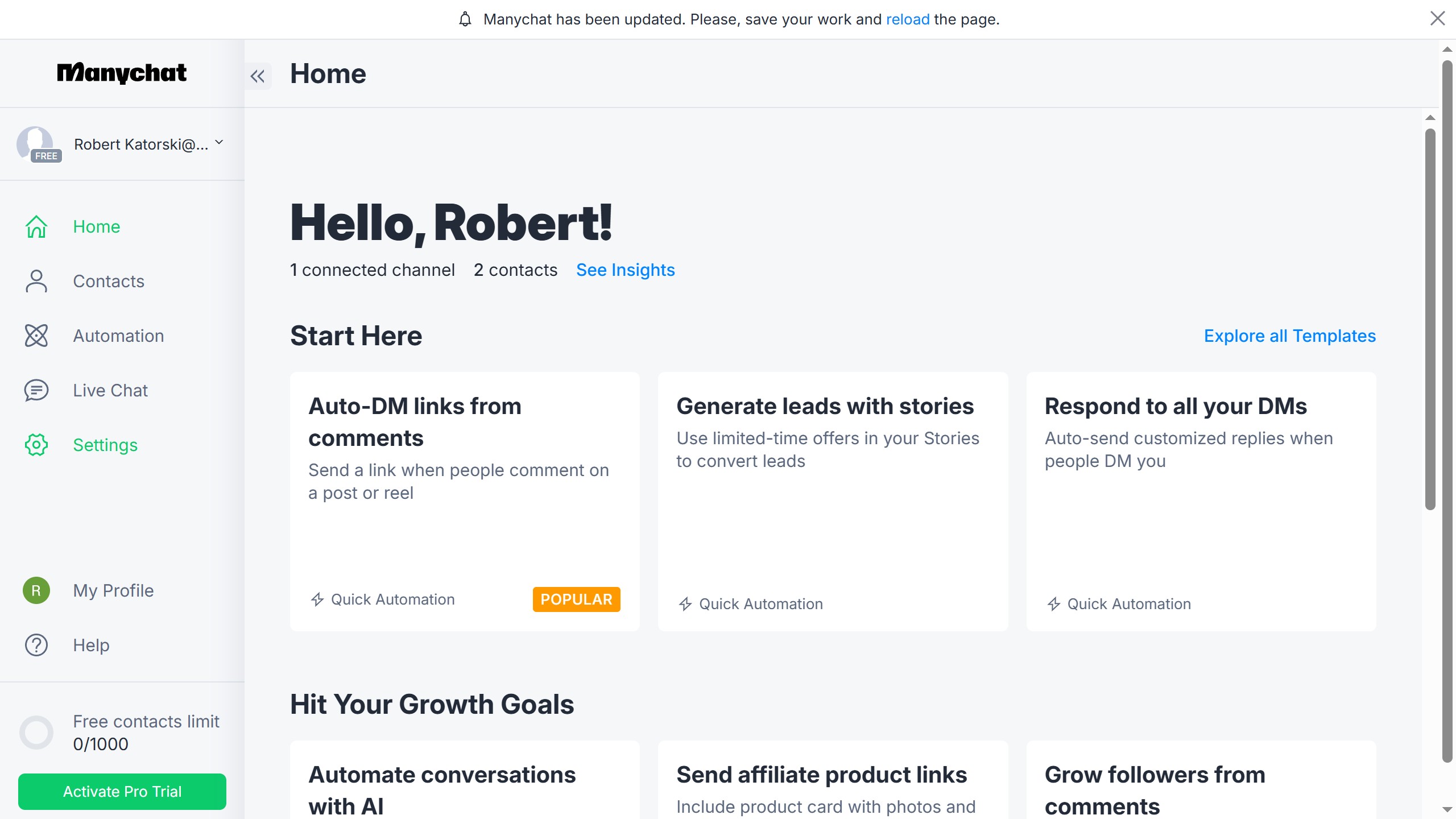 How to enable instagram conversation starters in Manychat