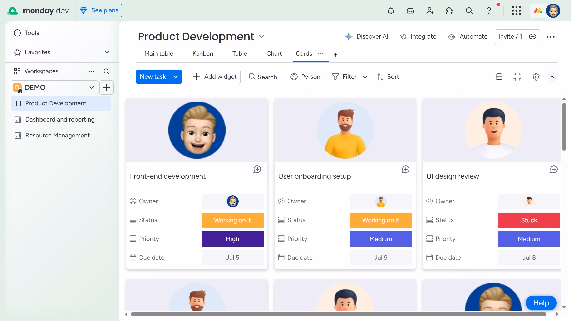 How to add a new card in the Cards View in Monday.com