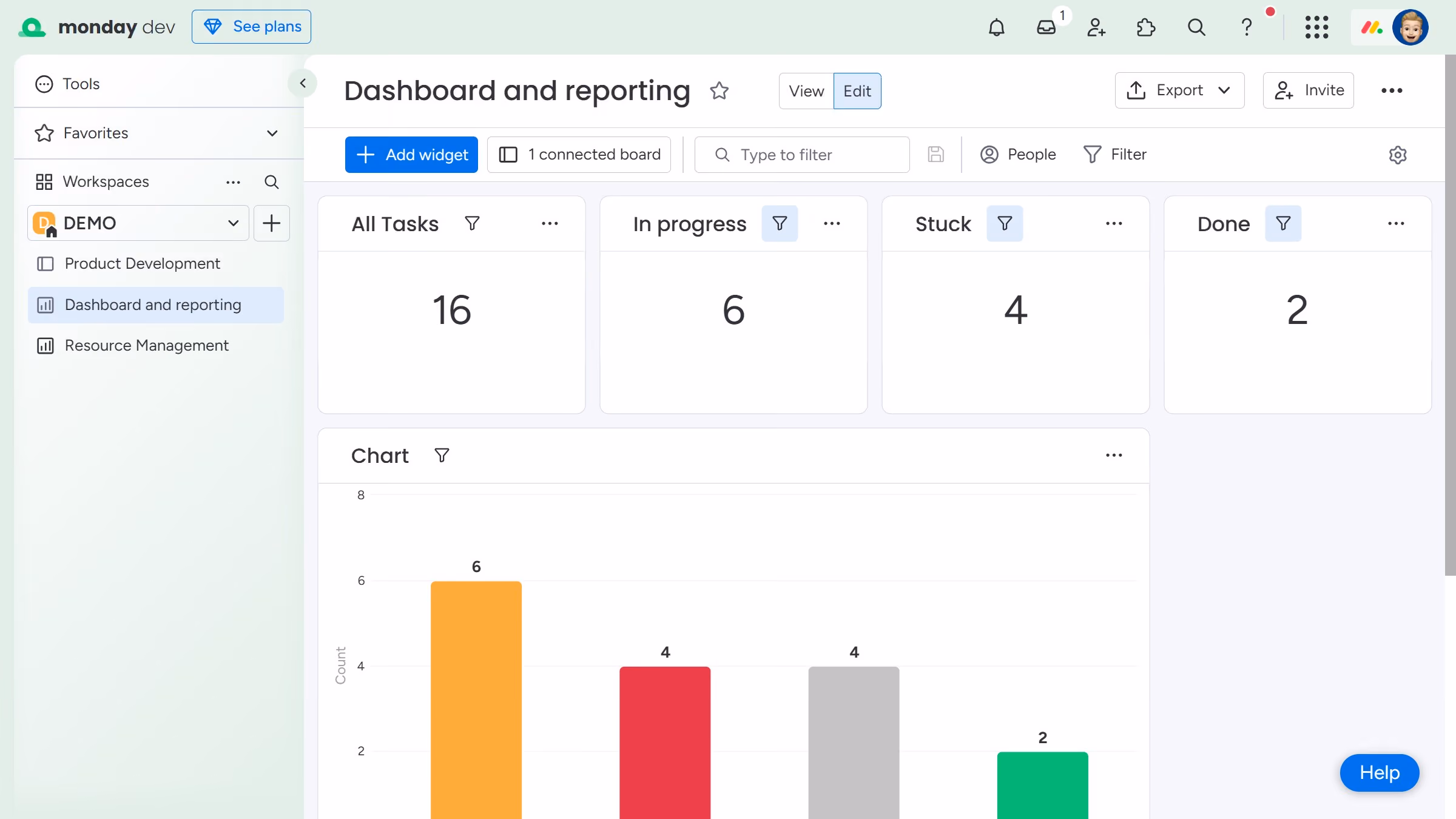 How to choose a chart type in a Chart Widget in Monday.com