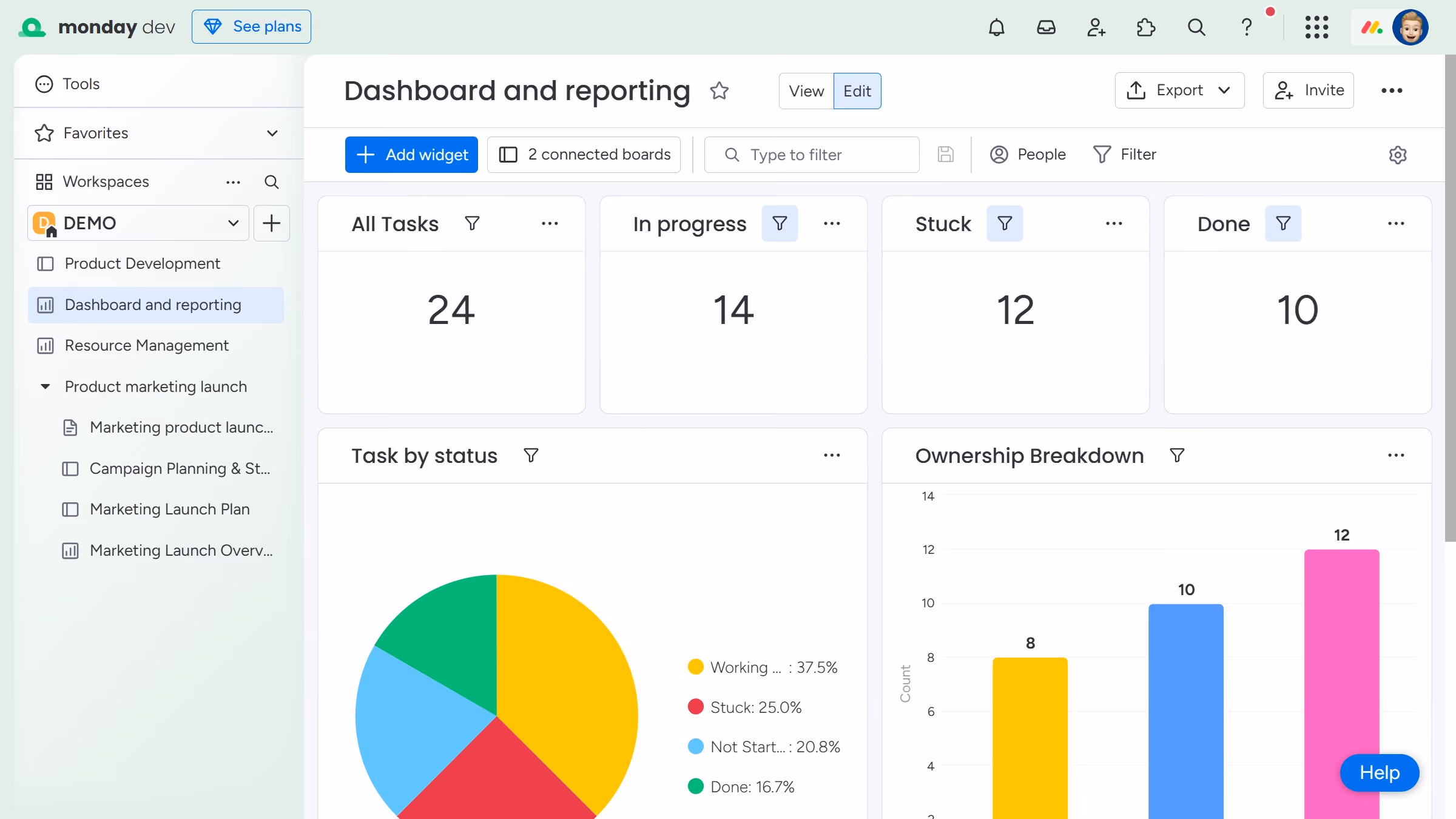 How to add a widget to a dashboard in Monday.com