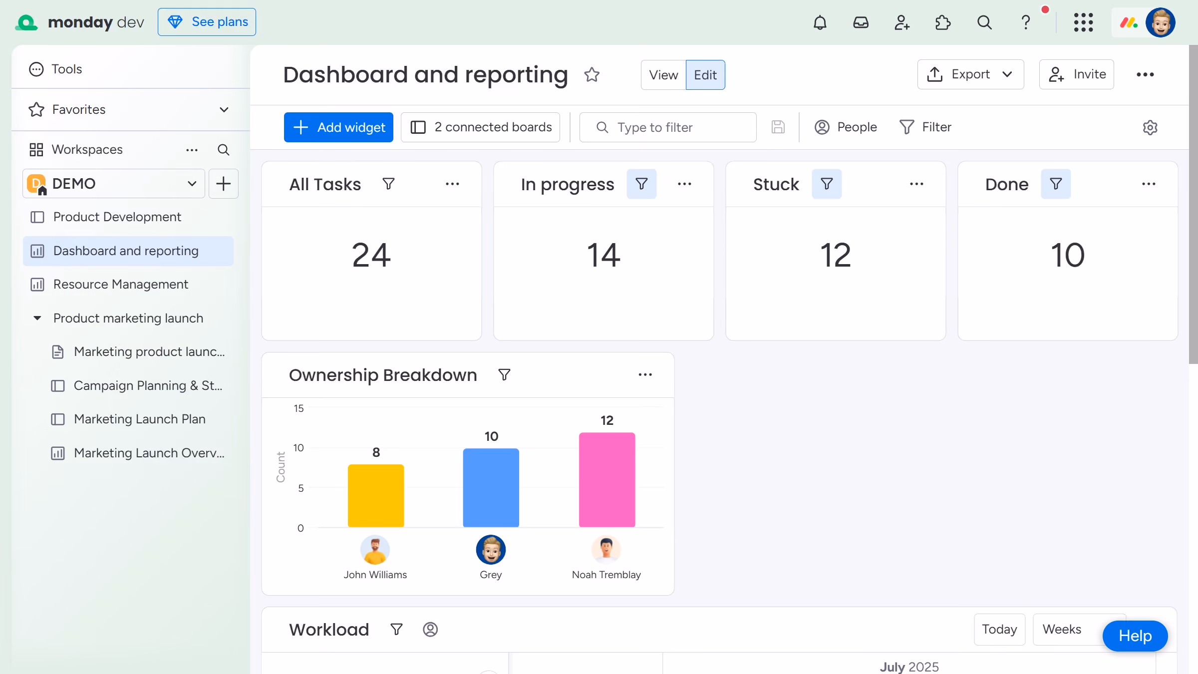 How to resize a widget in a dashboard in Monday.com