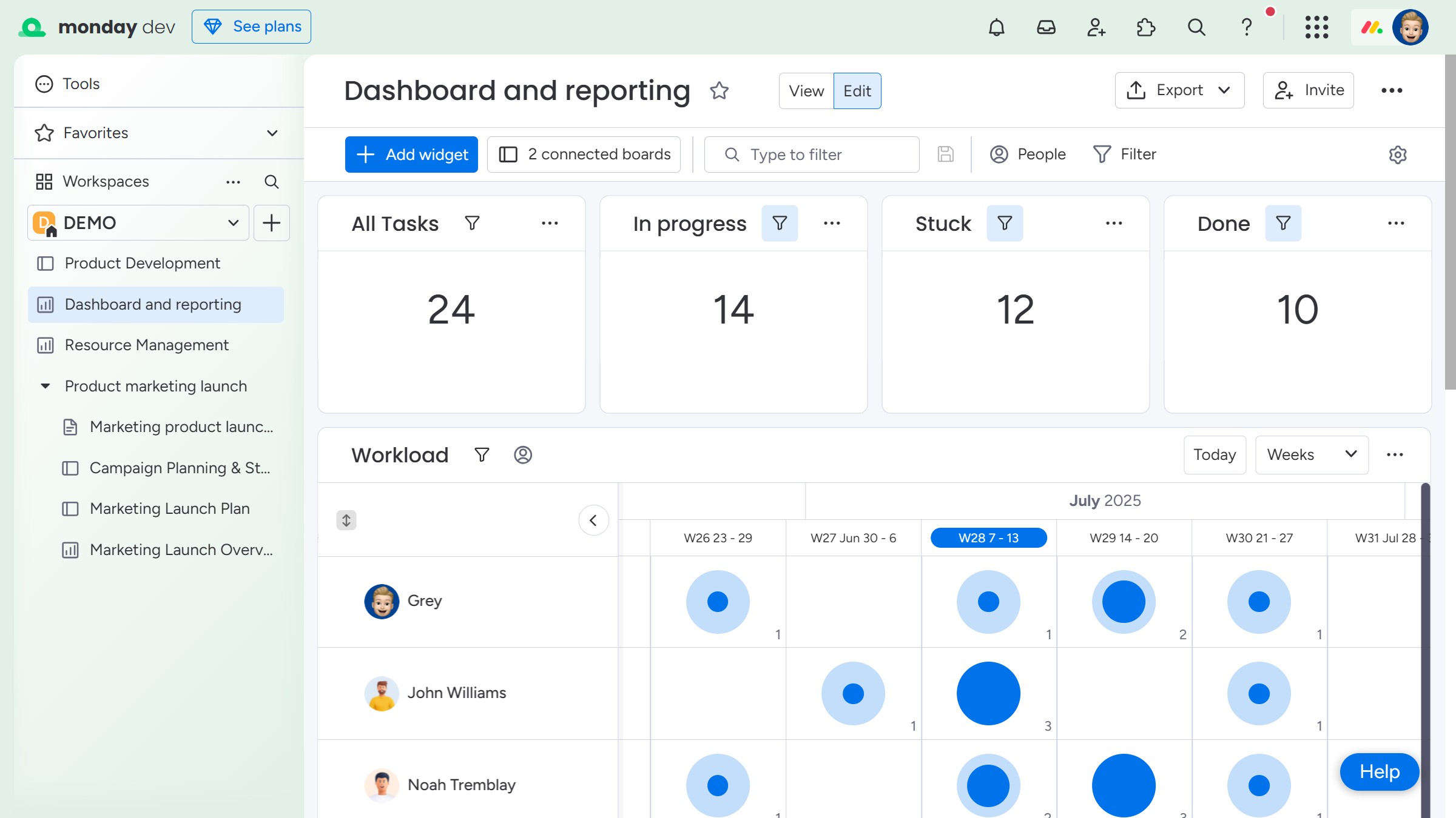 How to delete a widget from a dashboard in Monday.com