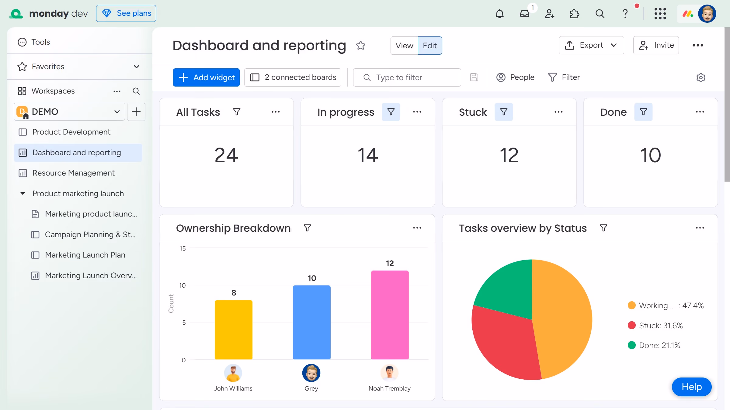 How to export a widget from a dashboard in Monday.com