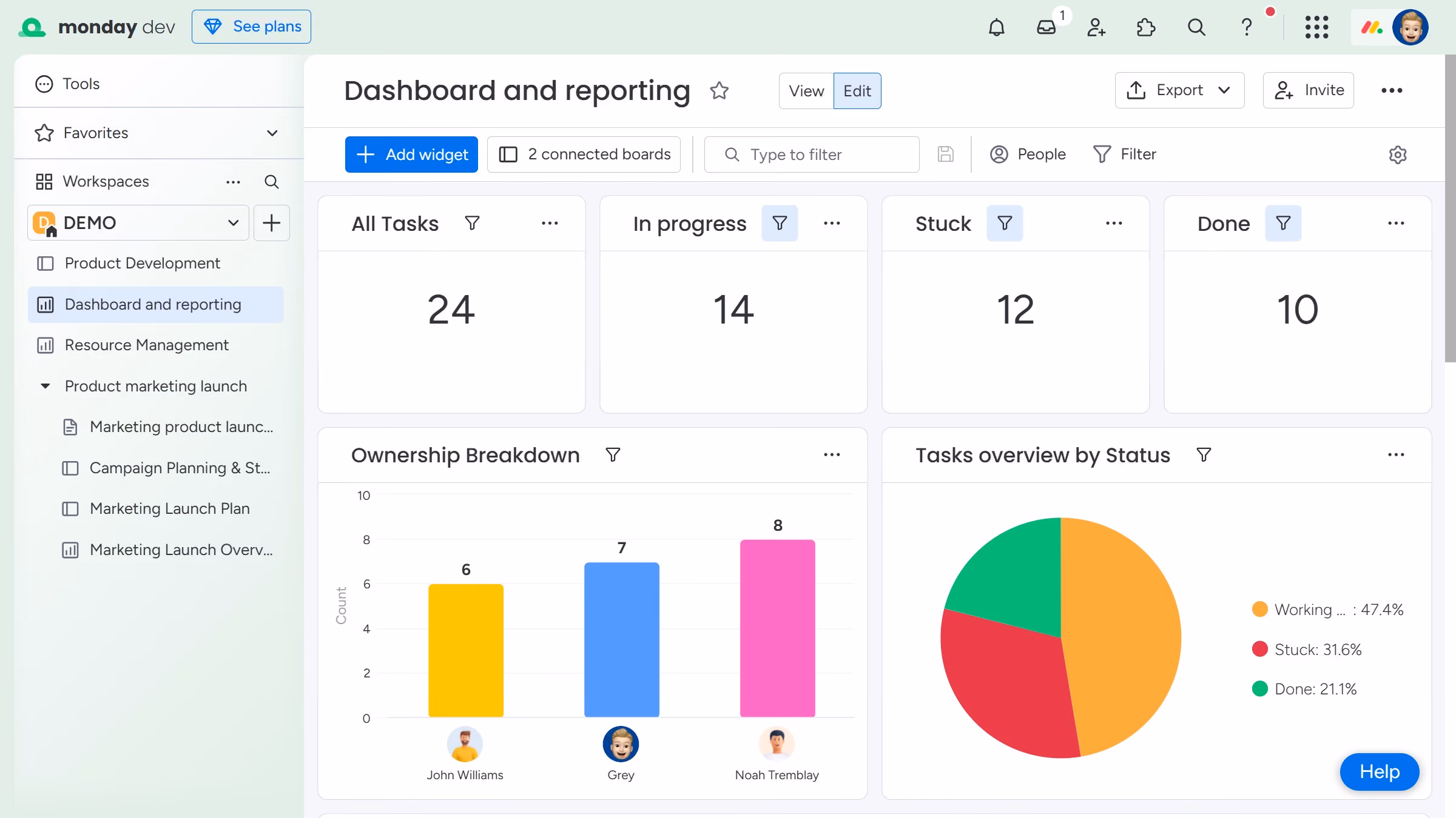 How to connect a widget to a board in Monday.com