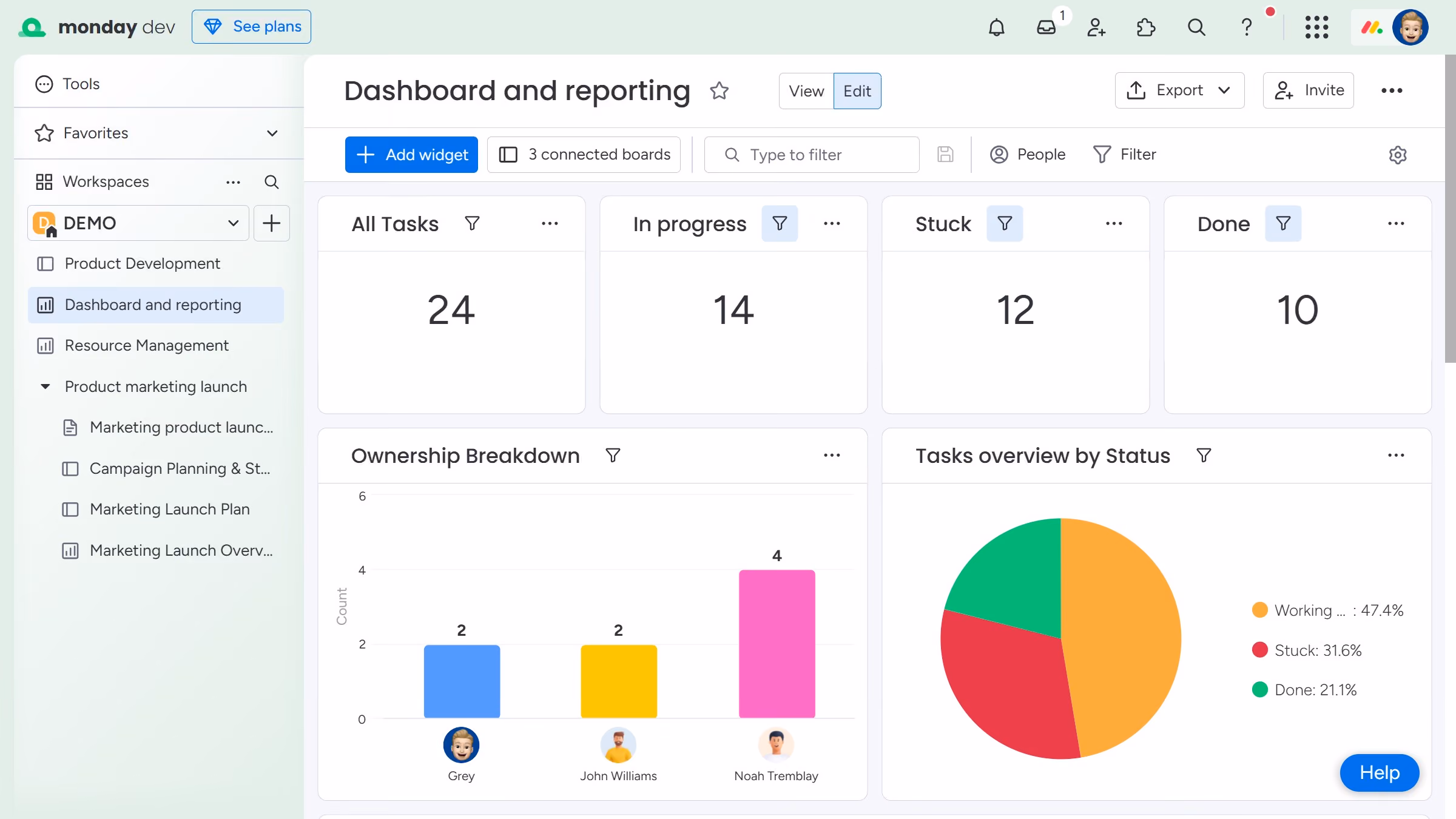 How to change the data source of a widget in Monday.com