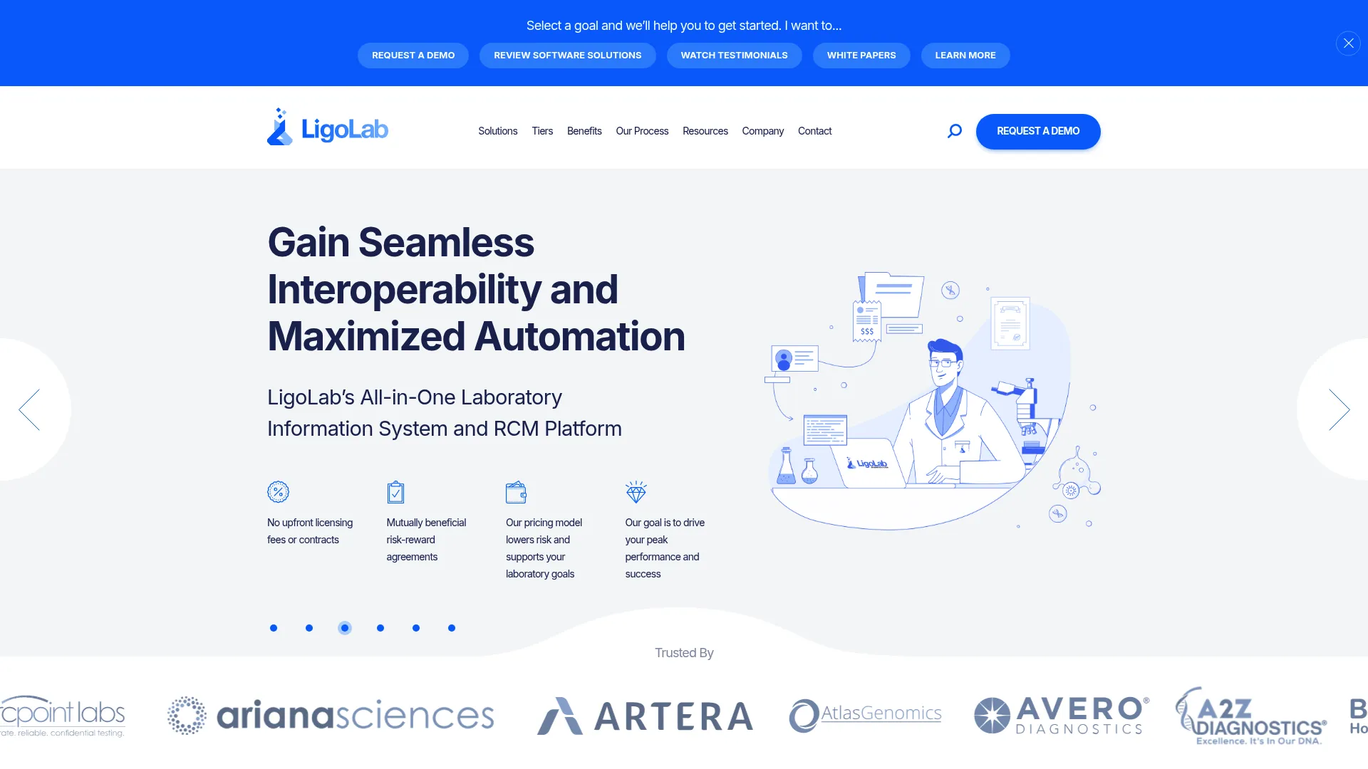 LigoLab LIS and RCM platform homepage